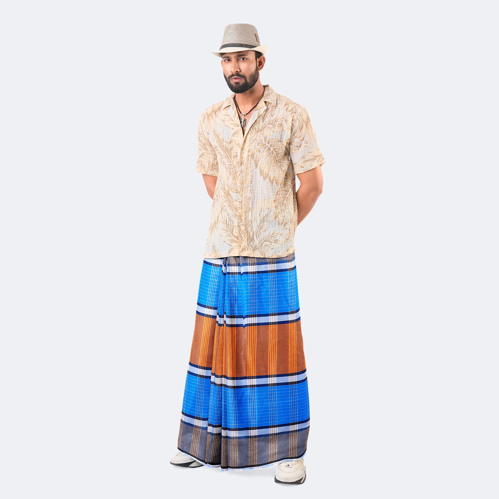 Vibrant Blue & Earthy Tones Cotton Lungi - Torongo