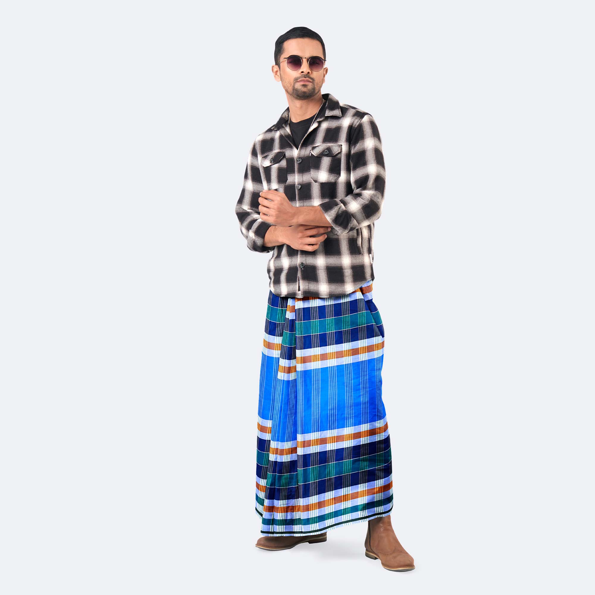Bright Sky Blue Color Lungi - Torongo