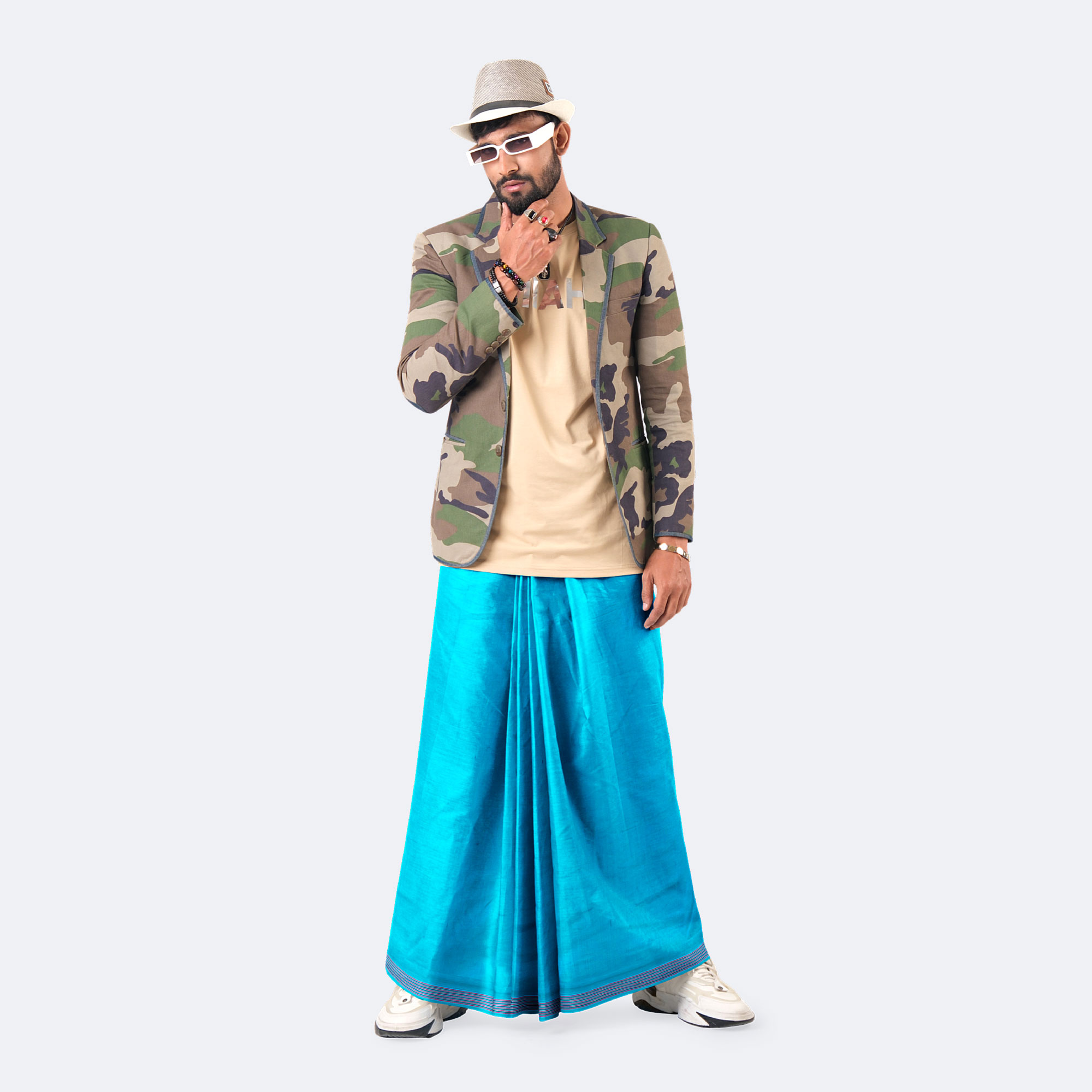 Blue Color Solid Lungi - Showkhin