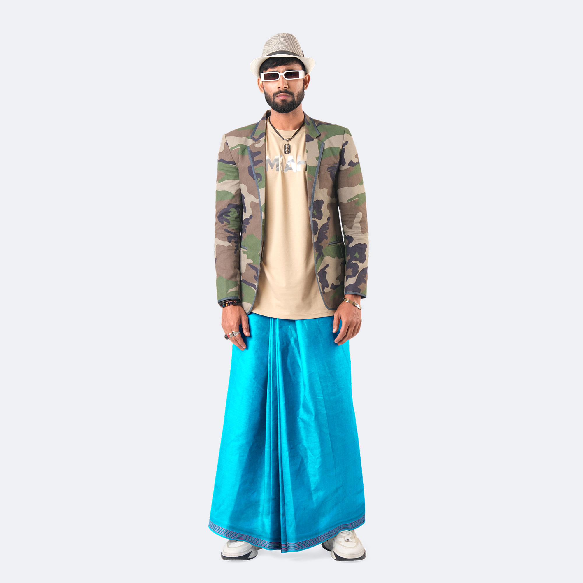 Blue Color Solid Lungi - Showkhin