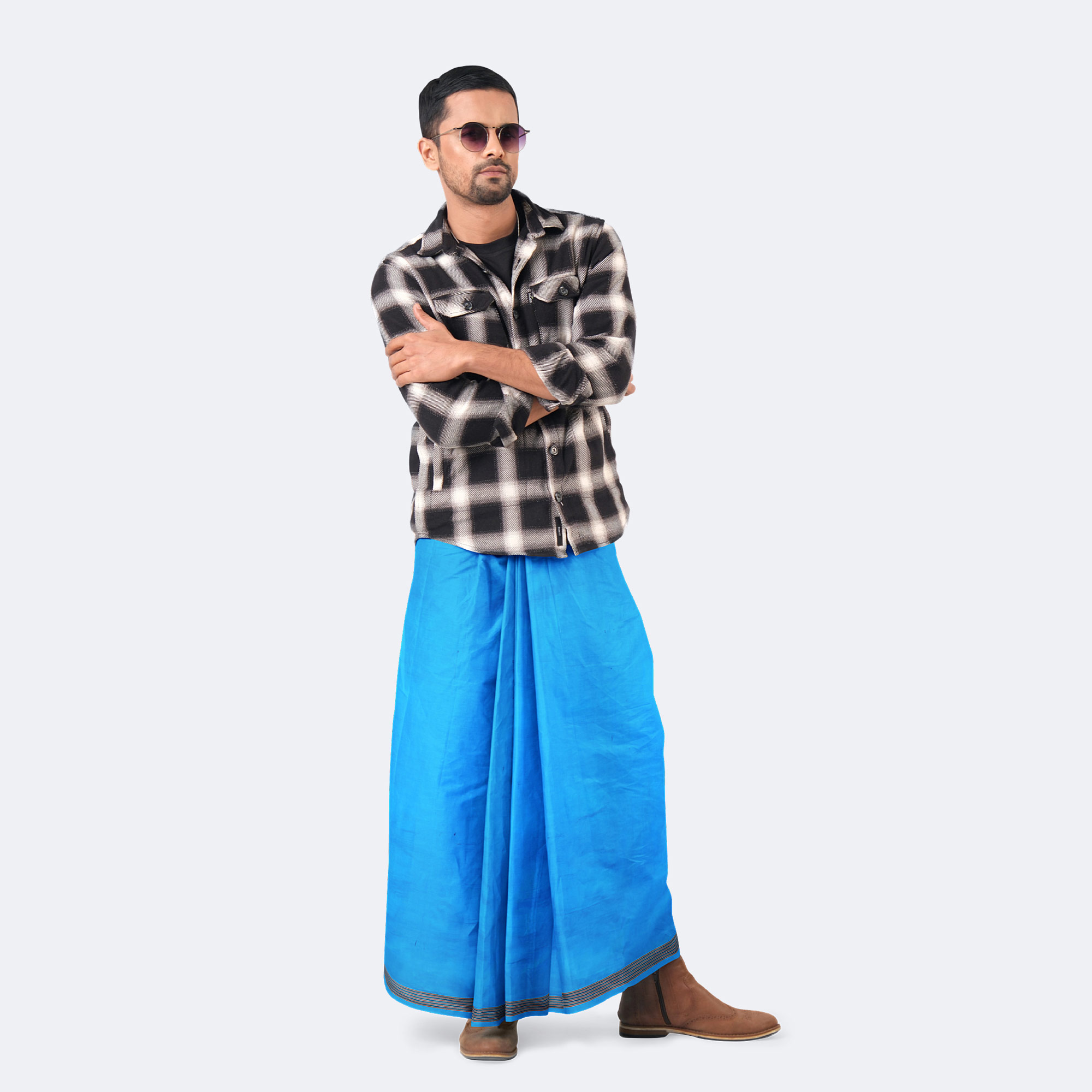 Men's Cyan Check Lungi - Showkhin