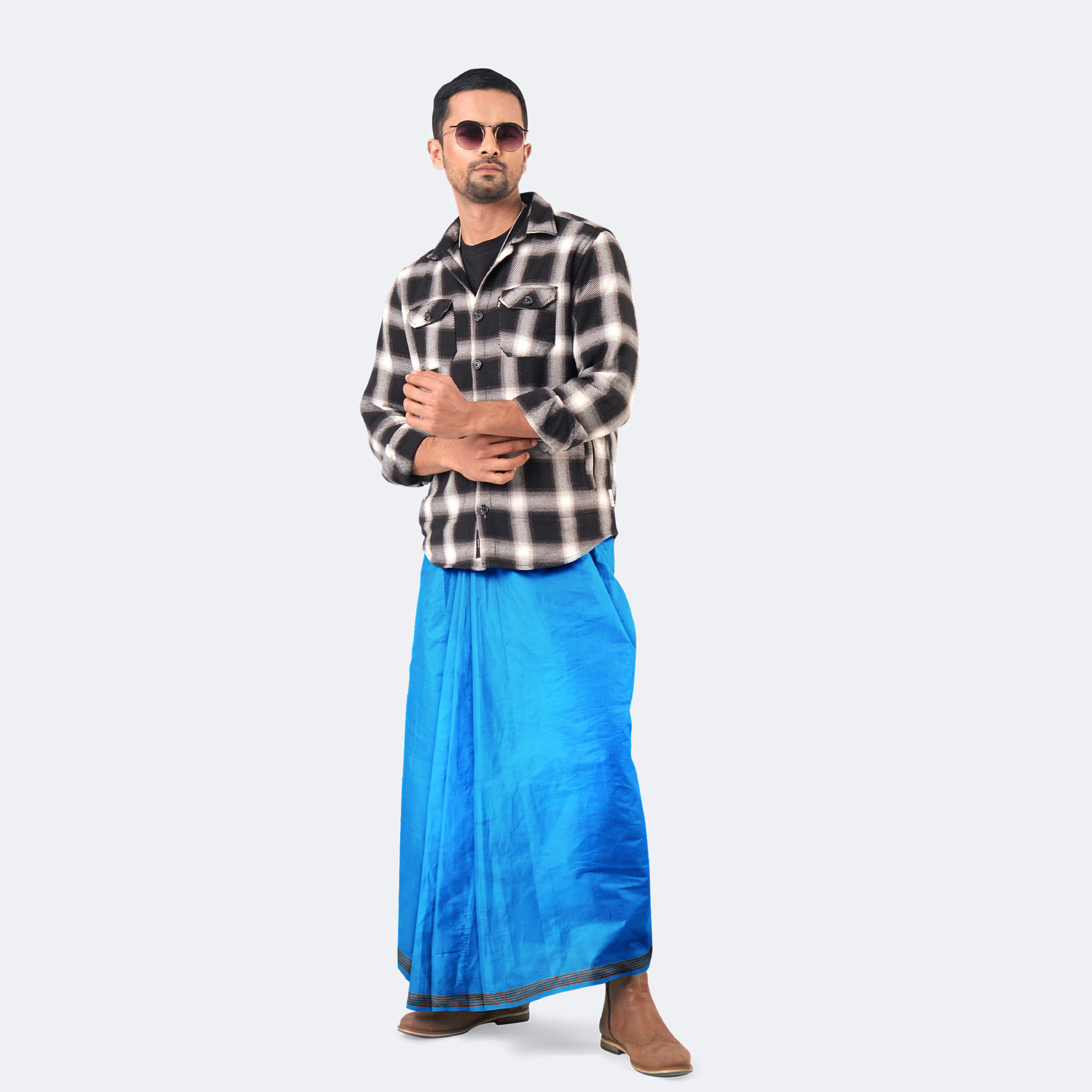 Men's Cyan Check Lungi - Showkhin