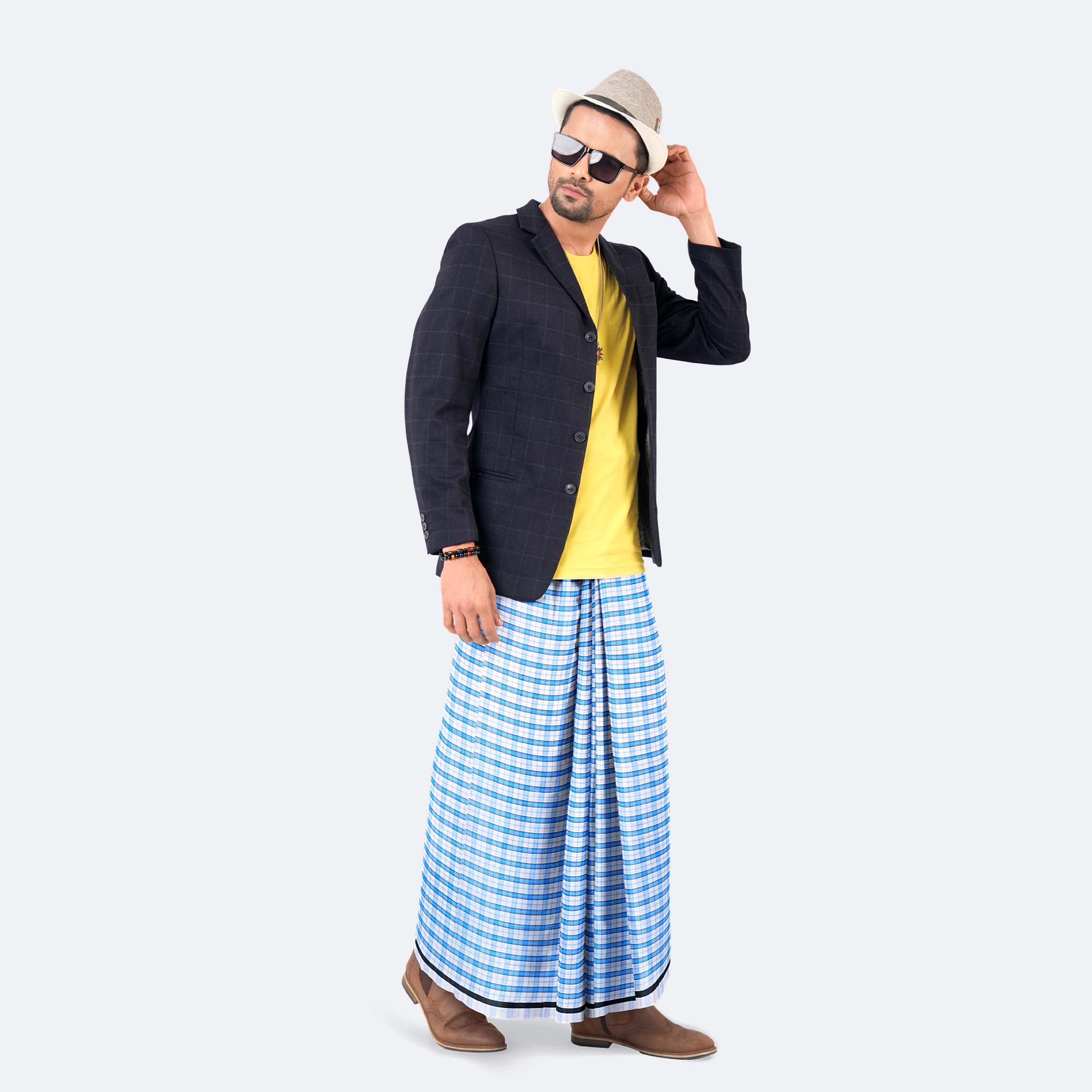 White & Blue Juri Check Lungi - Showkhin