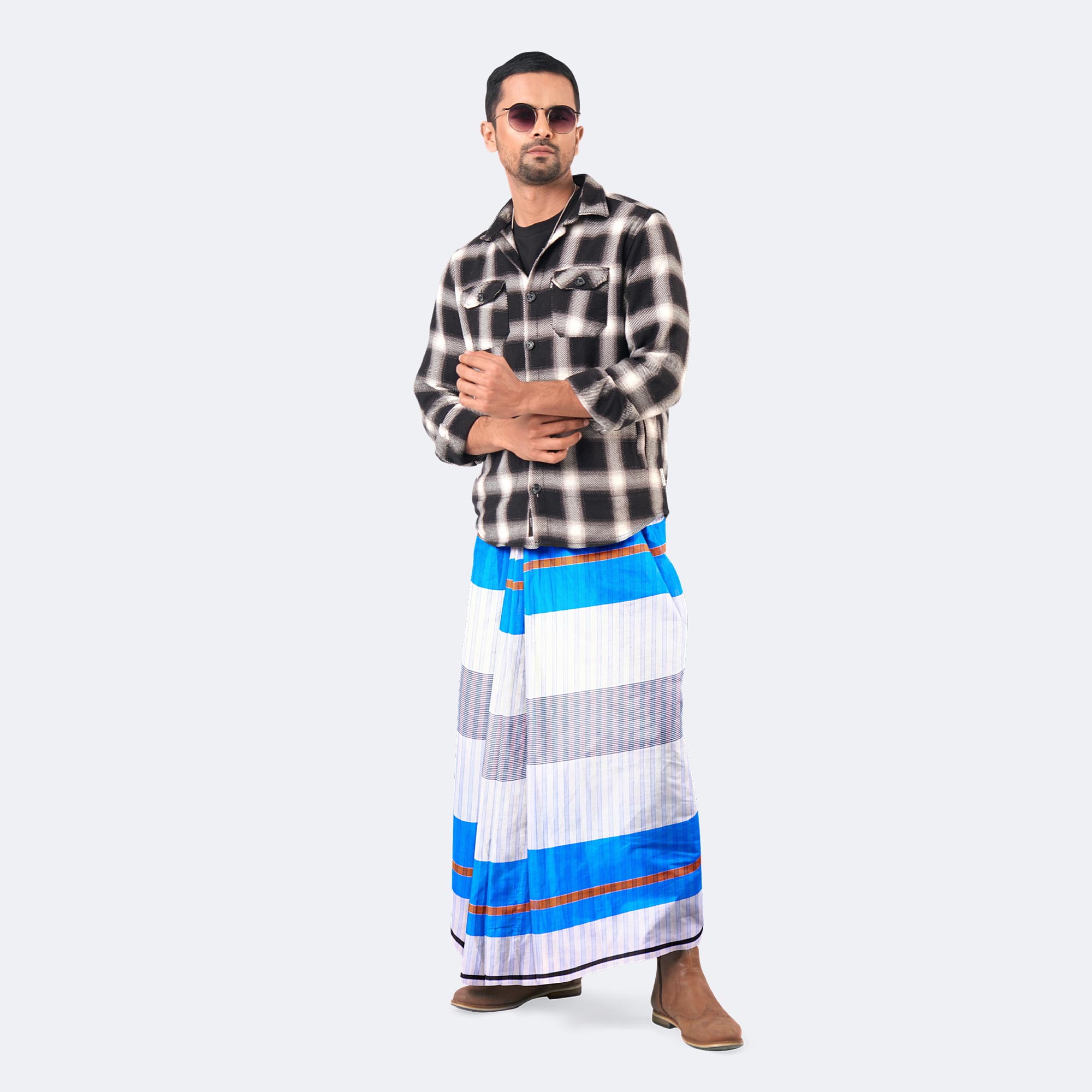 White & Blue Check Lungi - Showkhin