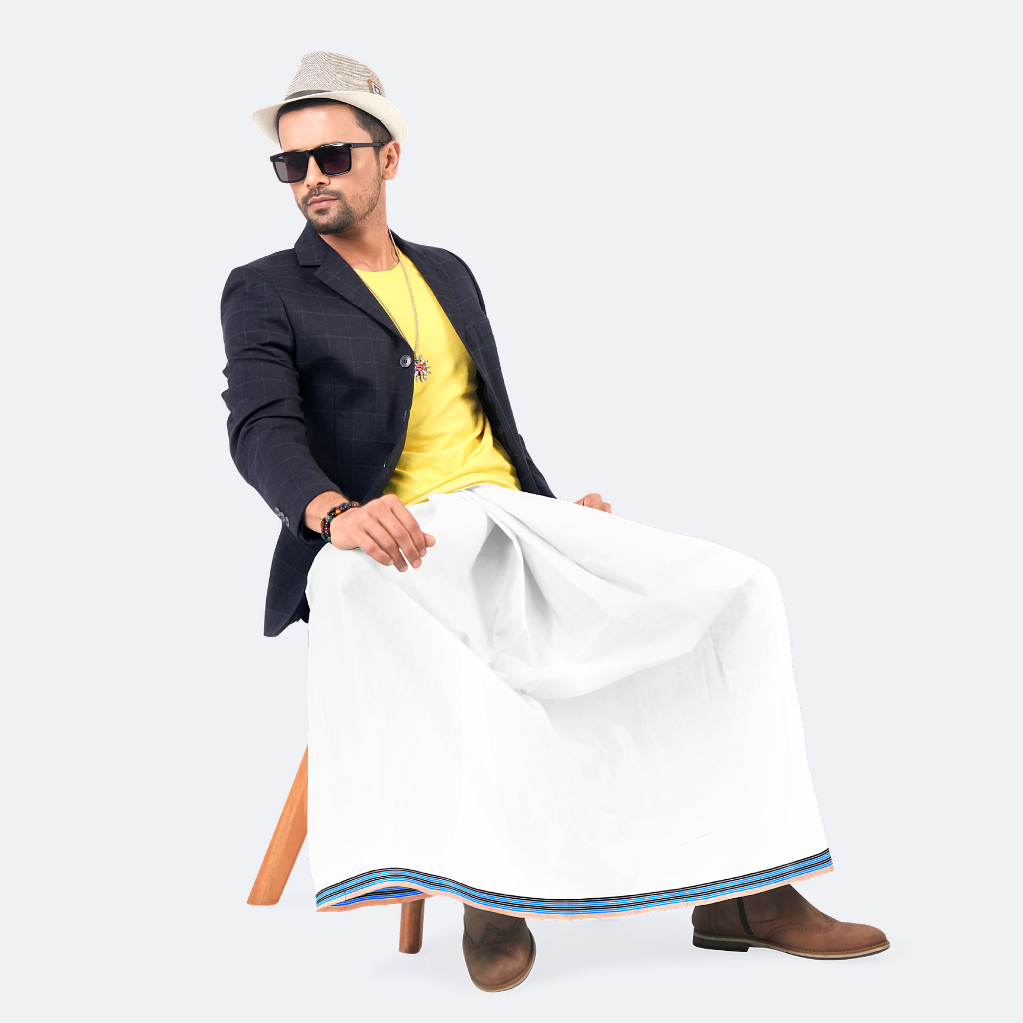 Classic solid white color Cotton Lungi - Showpno Bilash