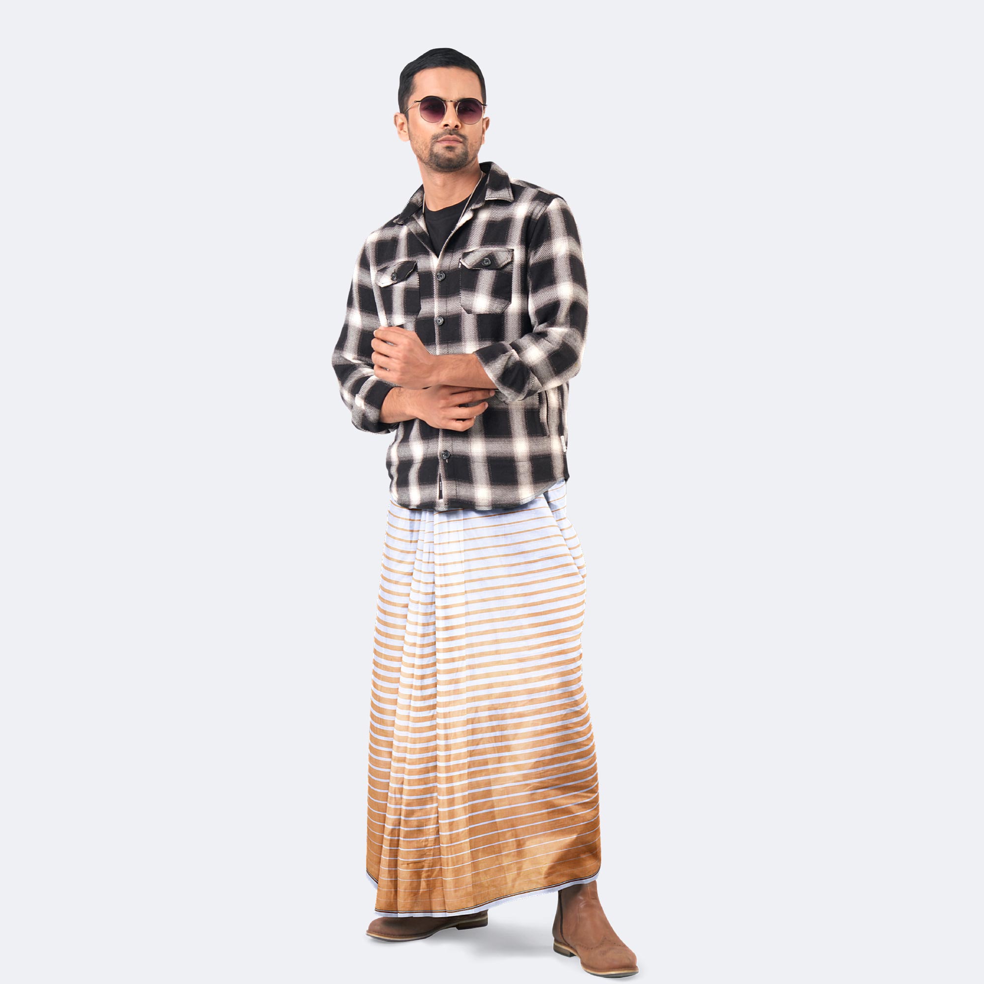 Men's Peach beige & White Check  Somman