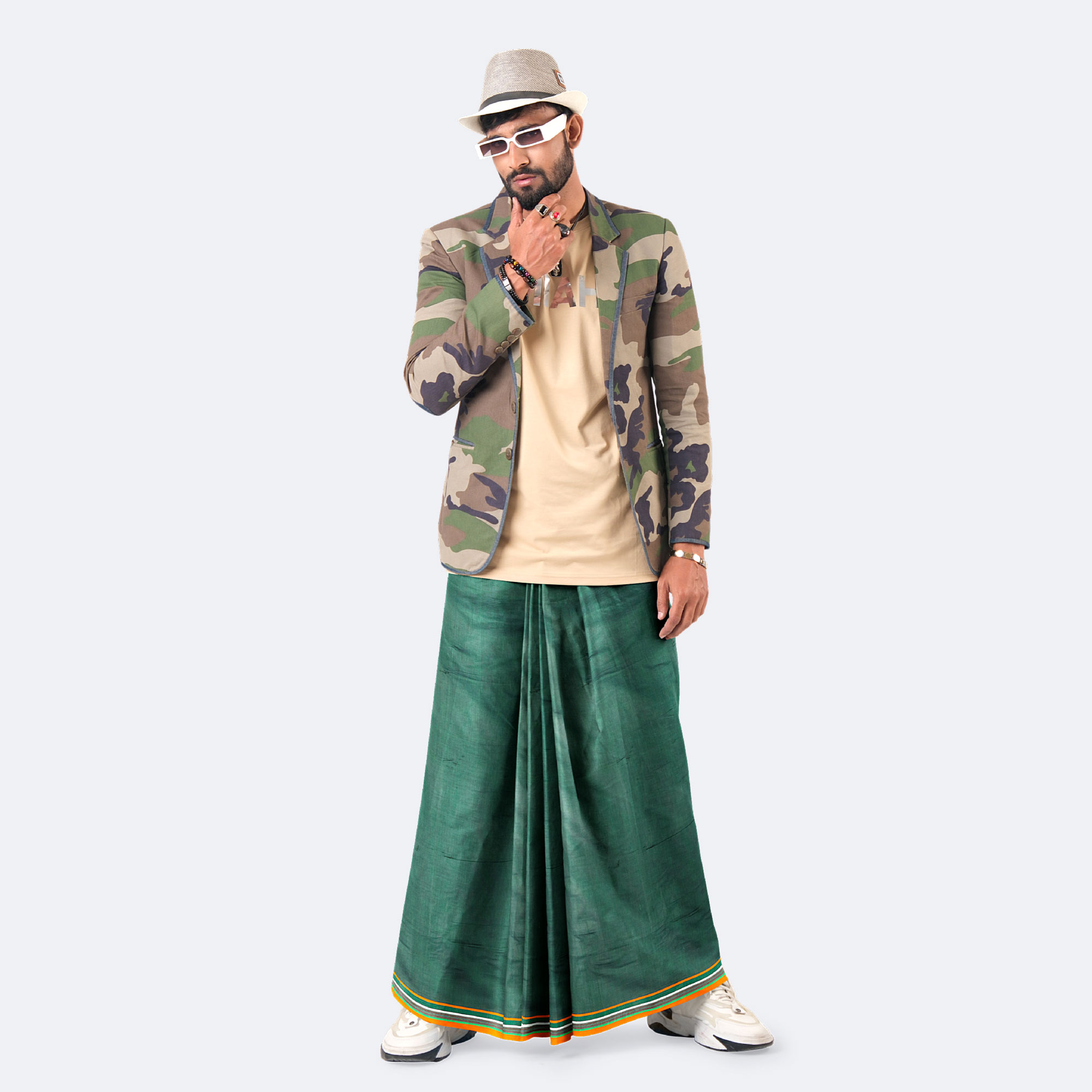 Green Color Solid Lungi - Somman