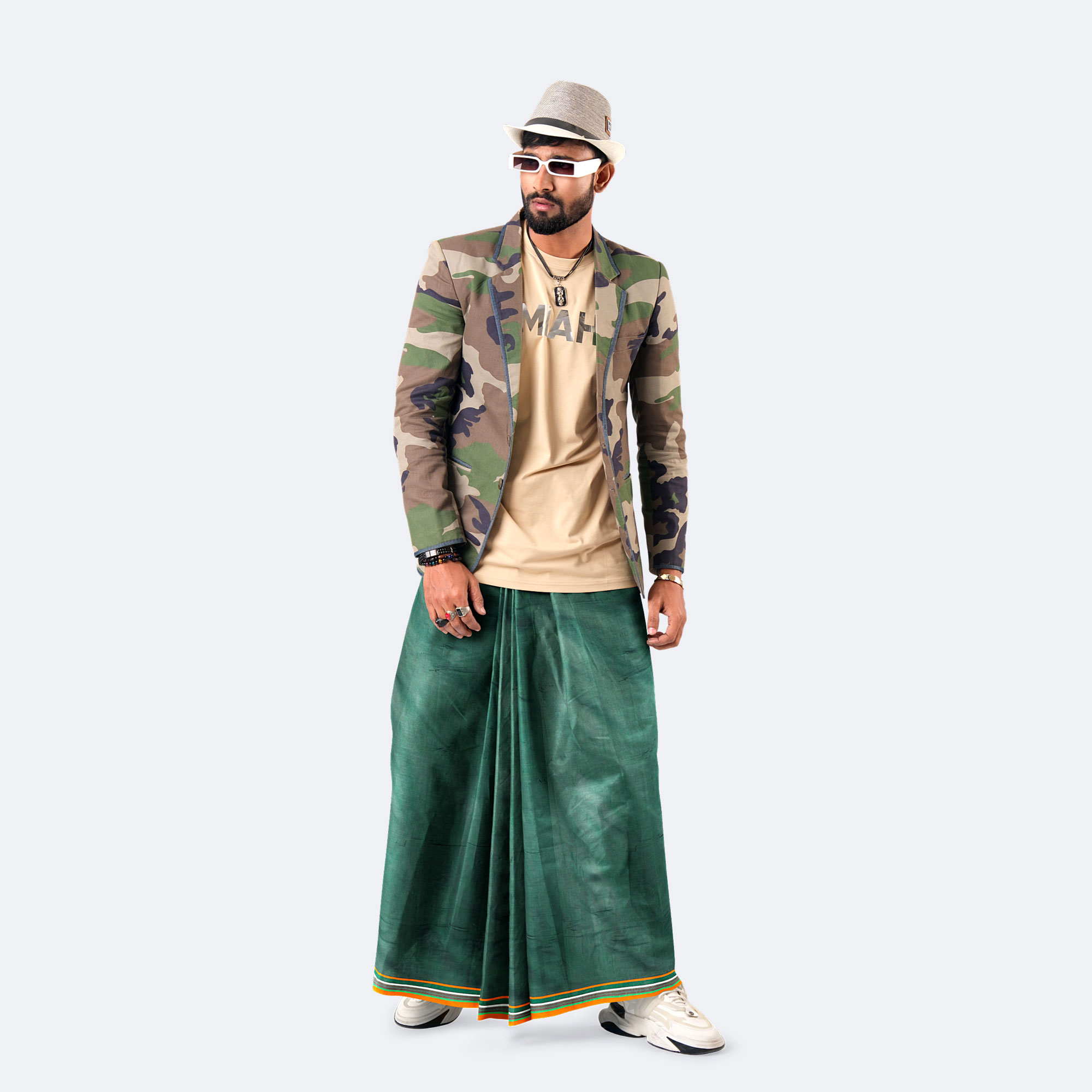 Green Color Solid Lungi - Somman