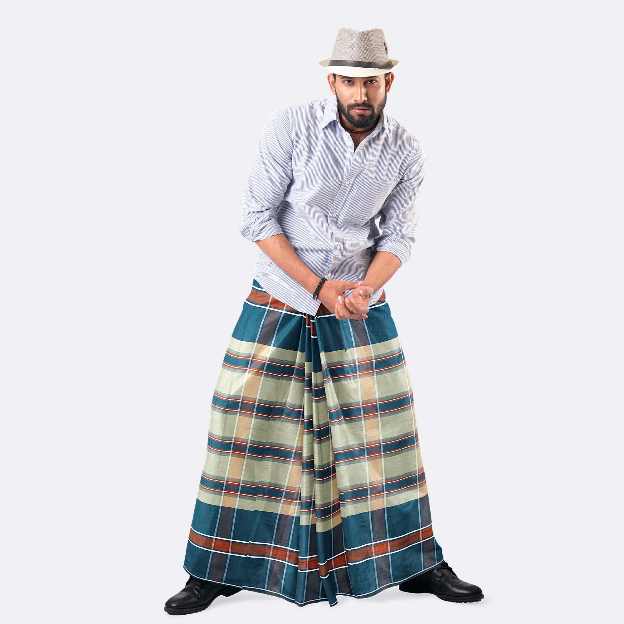 Calm Teal Check Lungi - Style