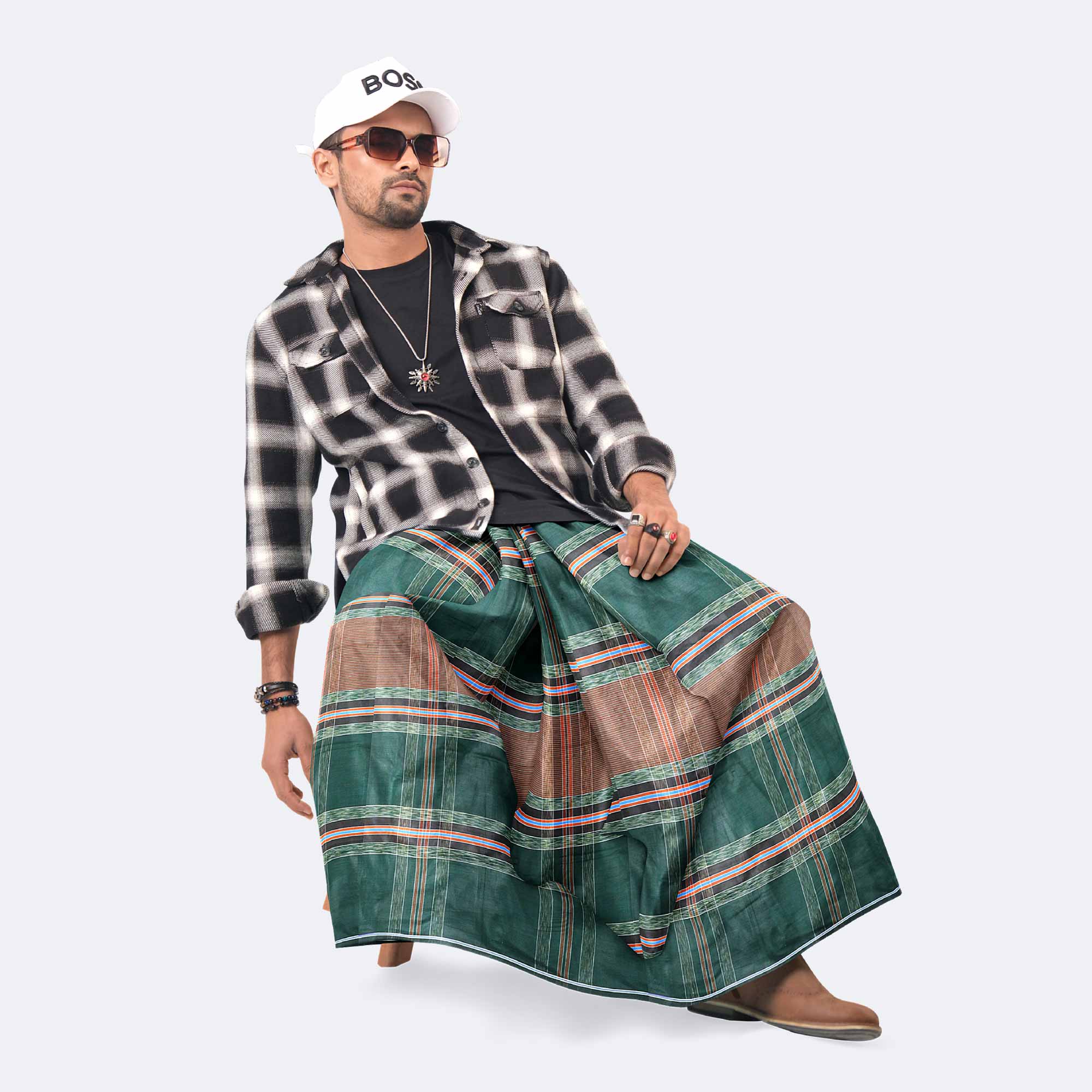 Green Soft Stripe Lungi - Style