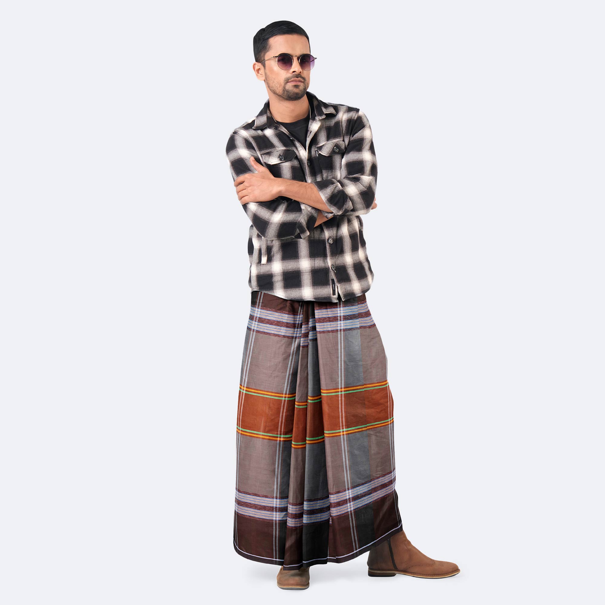 Men’s Ash & Brown Cotton Lungi - Style