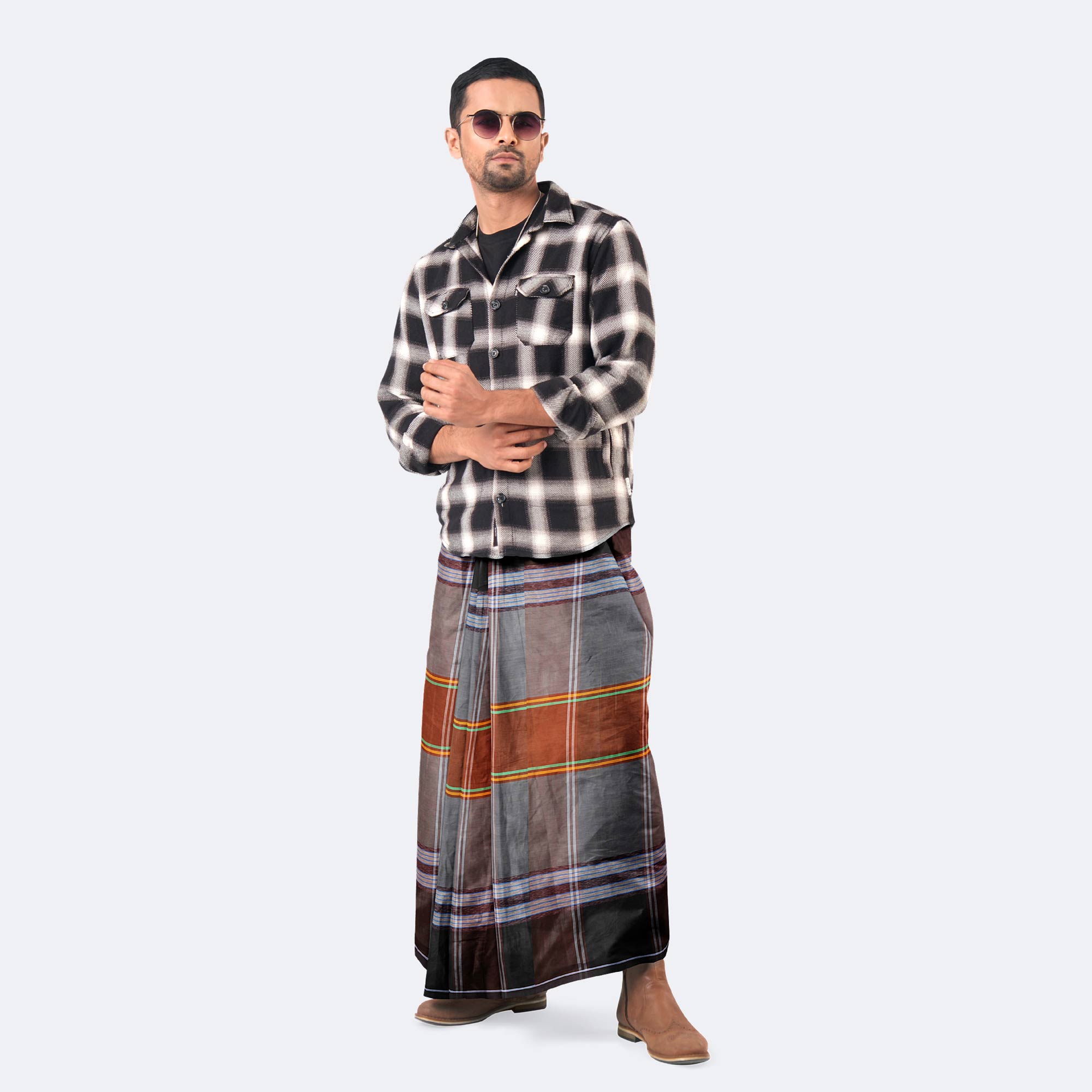 Men’s Ash & Brown Cotton Lungi - Style