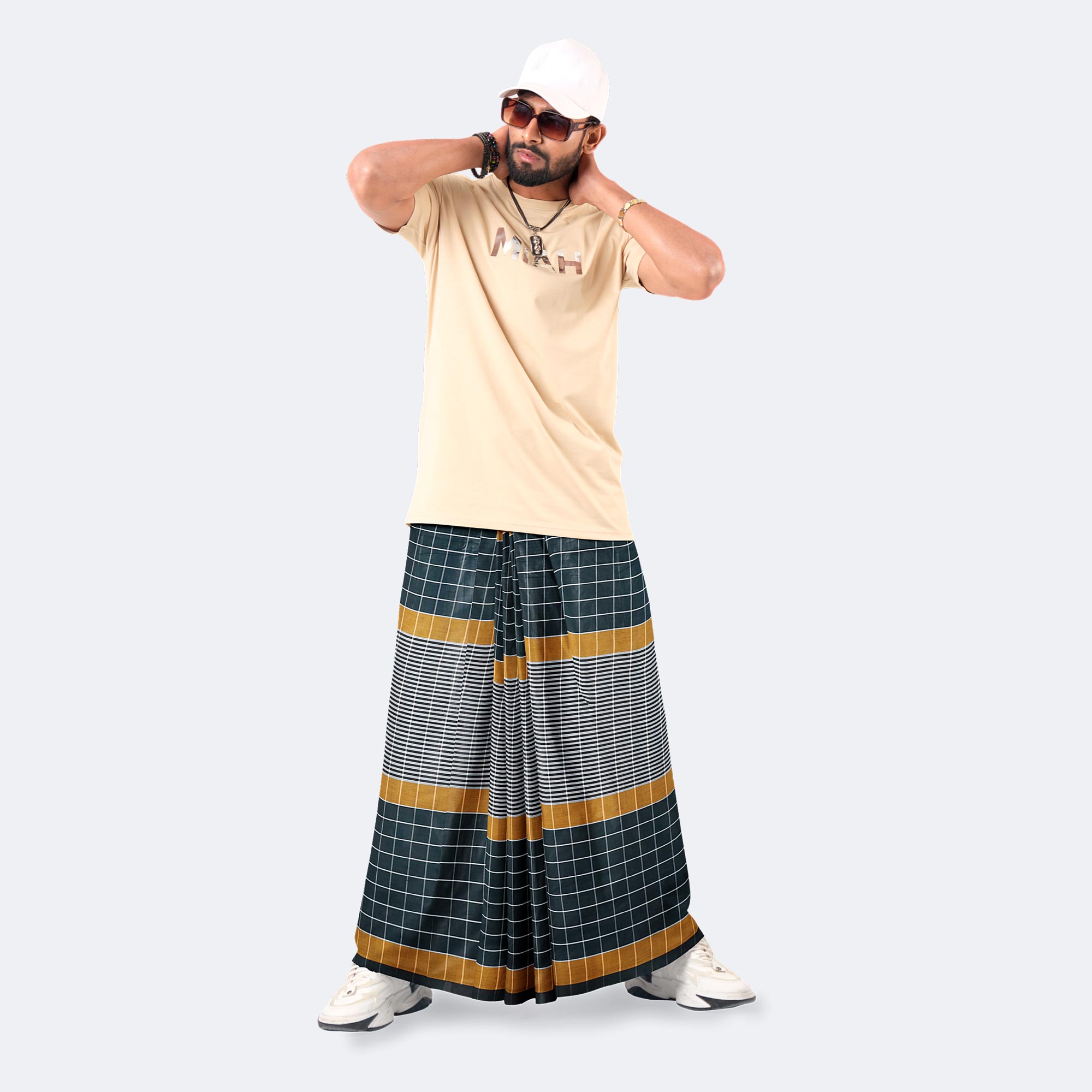 Green & Gold Checkered Design Lungi - Style