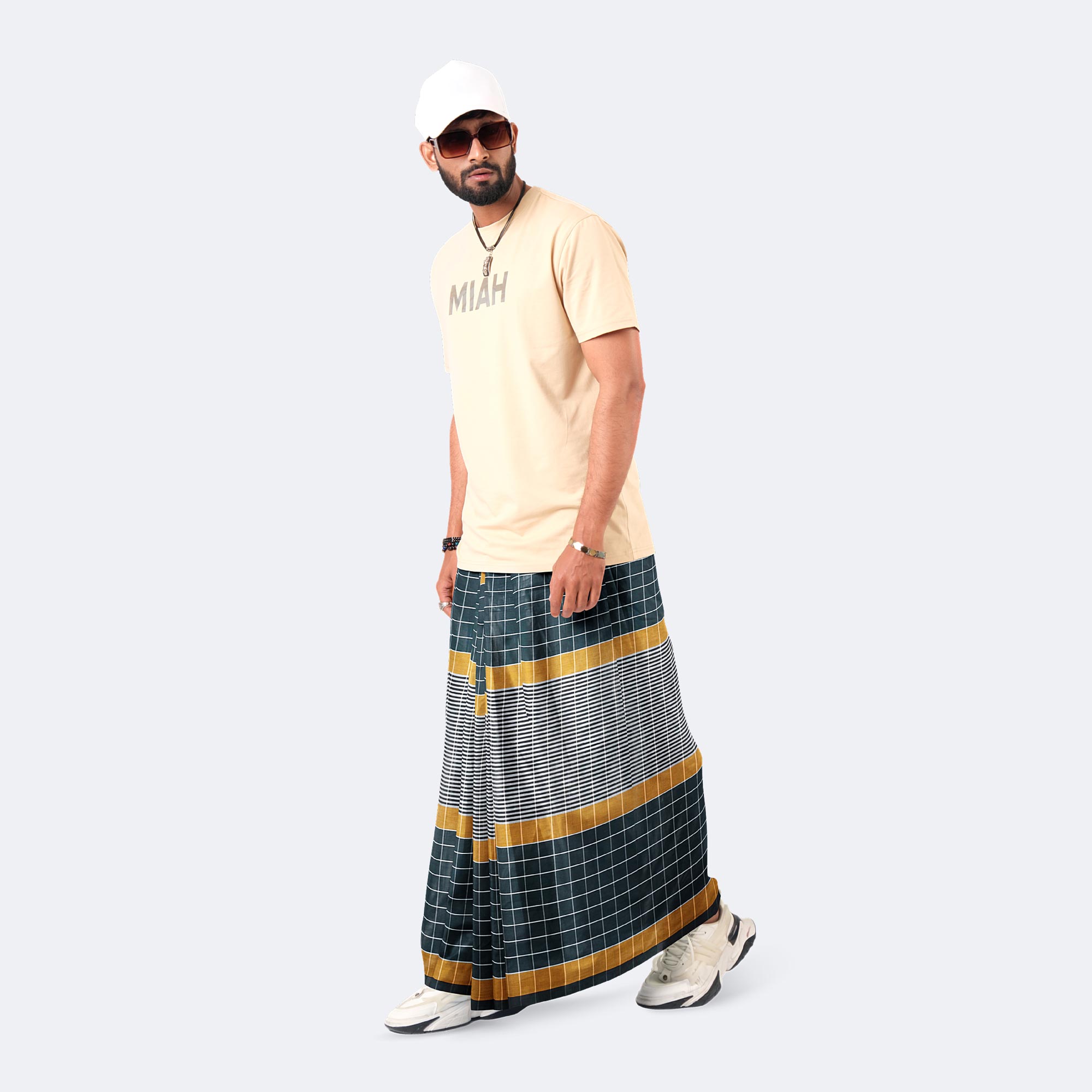 Green & Gold Checkered Design Lungi - Style