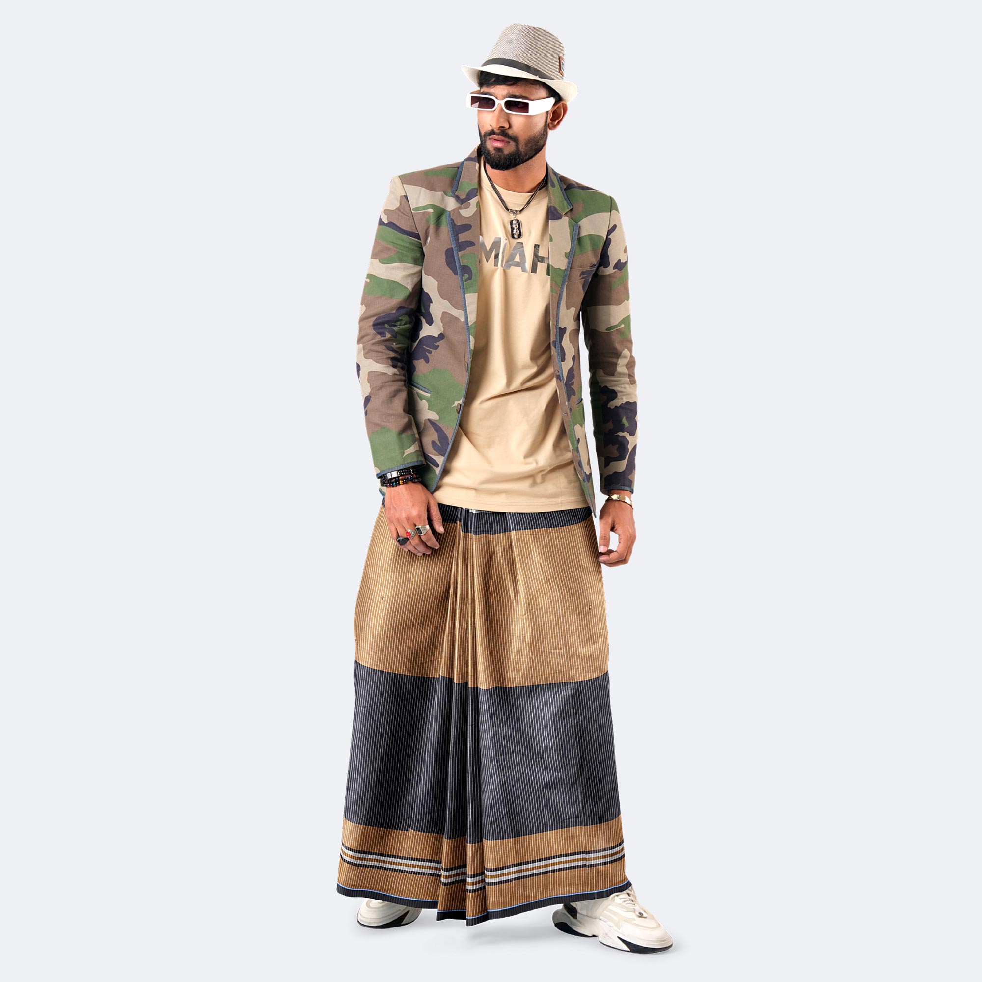 Brown & Black Striped Design Lungi - Style