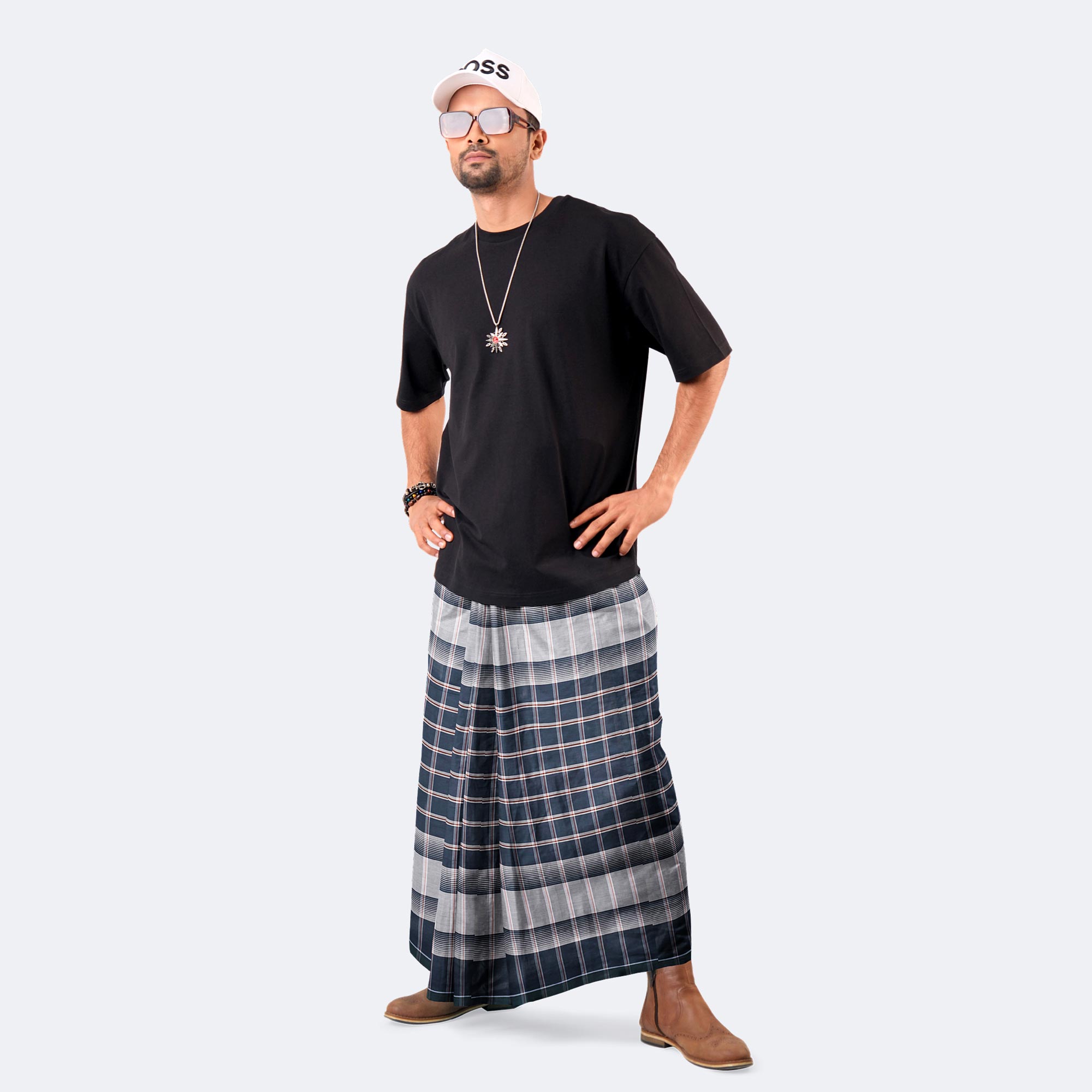 Men's Multicolor Cotton Stripe & Check Lungi - Style