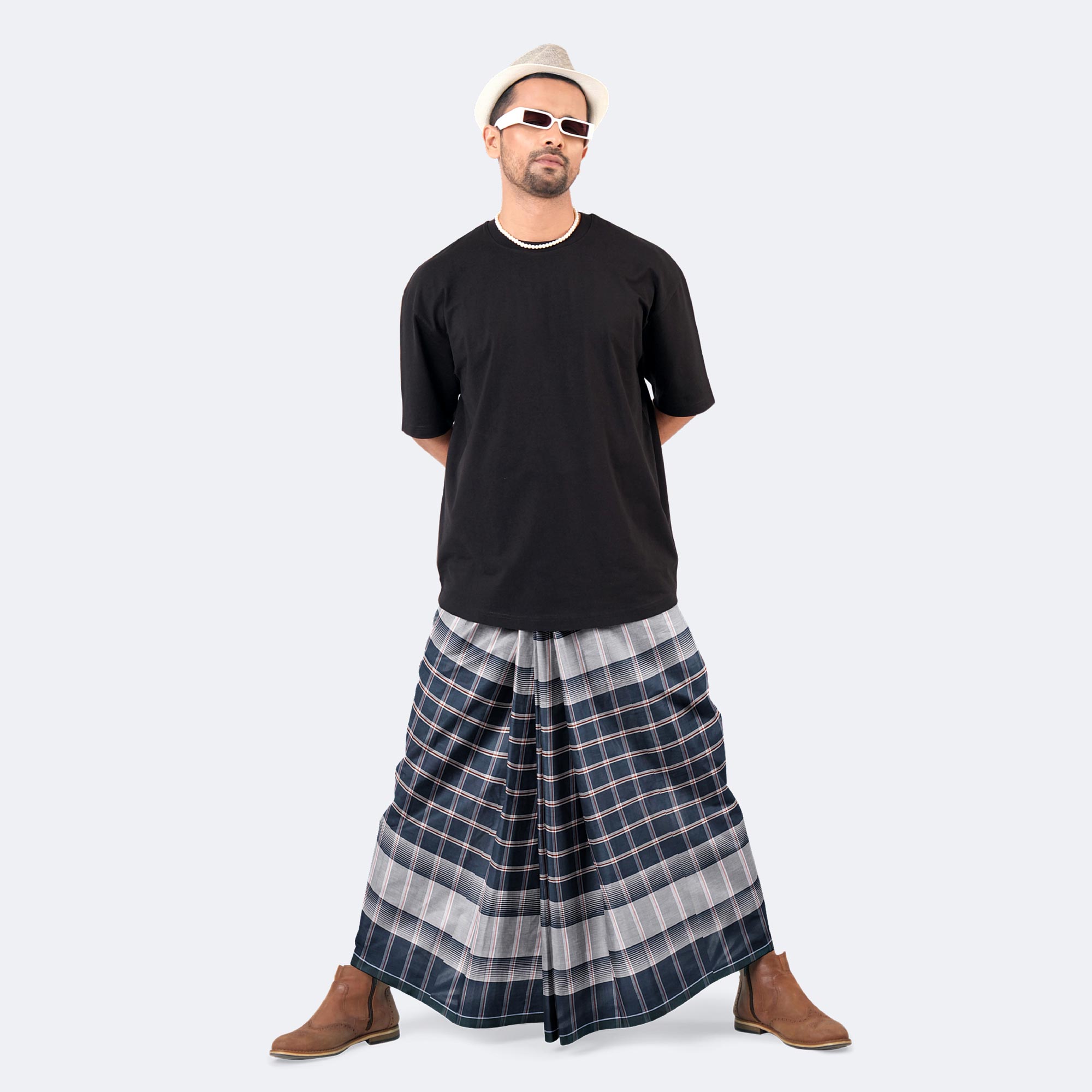 Men's Multicolor Cotton Stripe & Check Lungi - Style