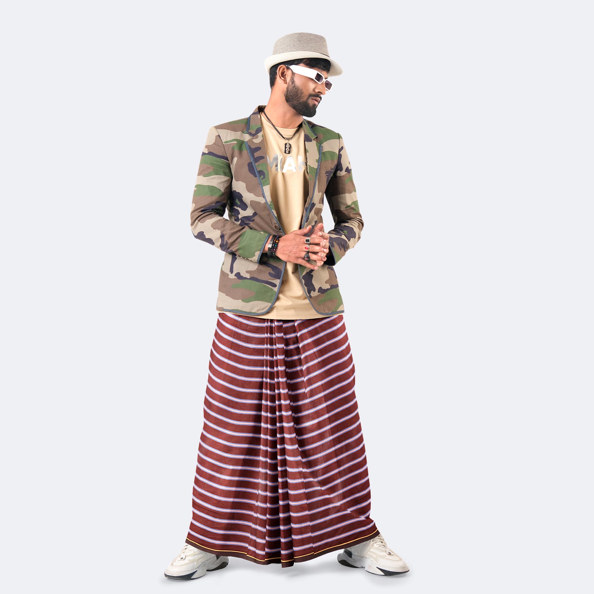 Maroon Stylish Check Design Lungi - Style