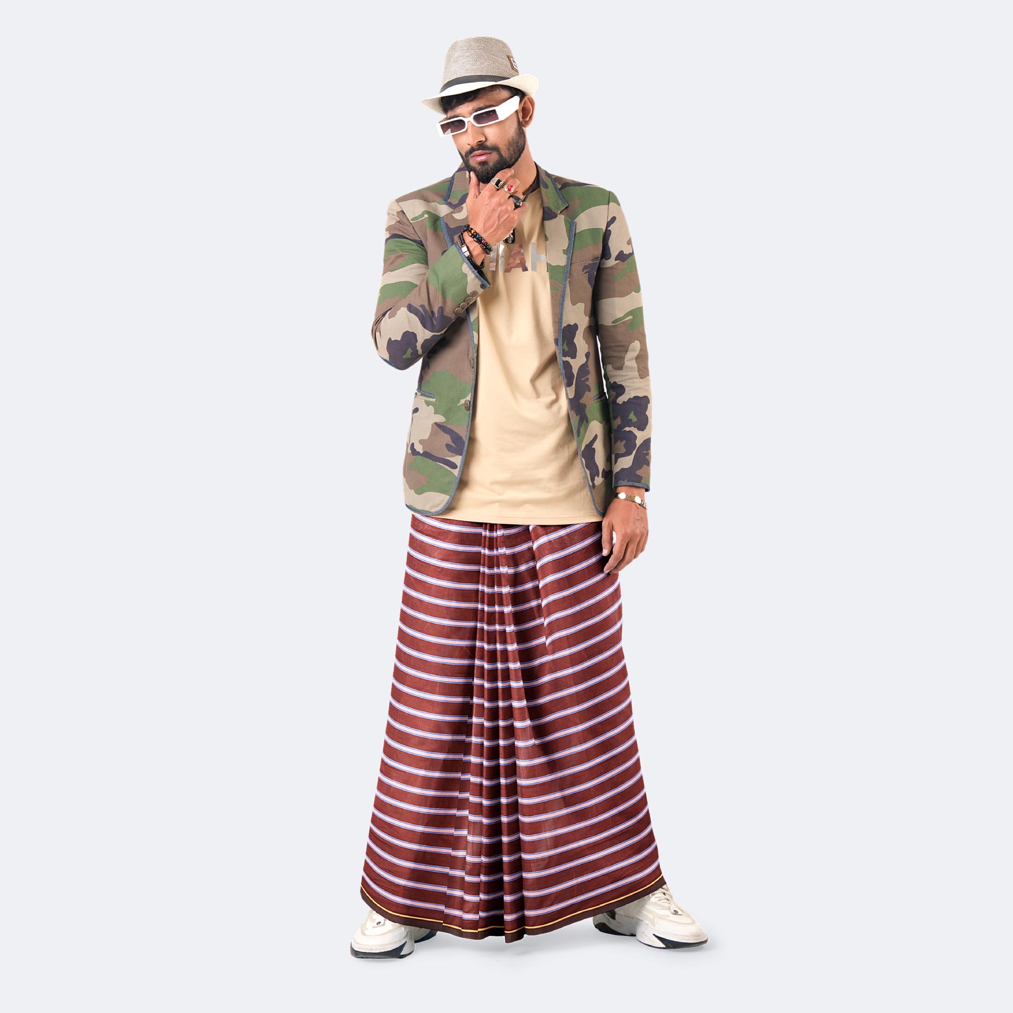 Maroon Stylish Check Design Lungi - Style