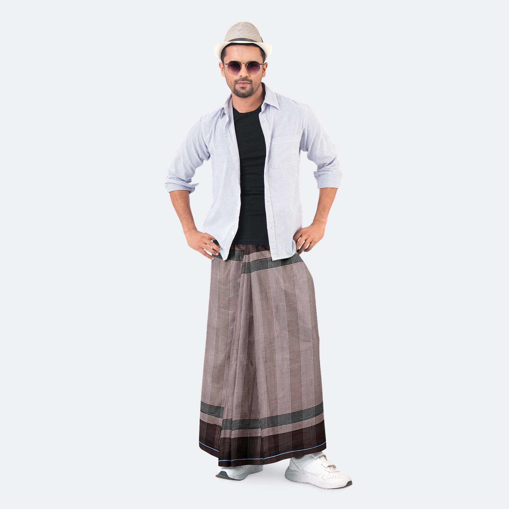 Gray Color Stripe Design Lungi - Style