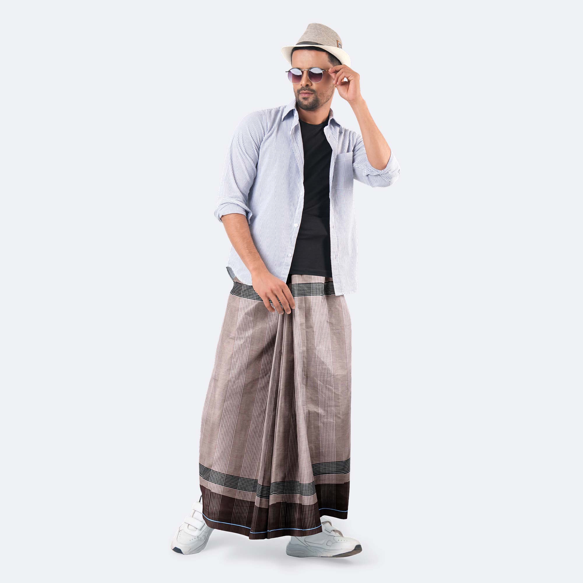 Gray Color Stripe Design Lungi - Style