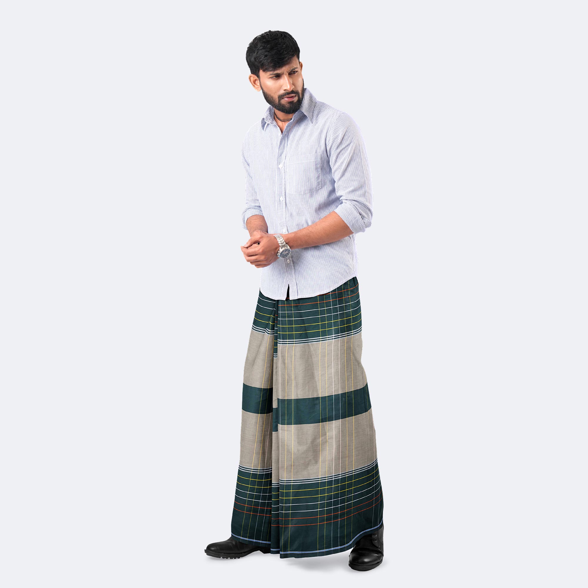 Green & Ash Design Cotton Lungi - Style