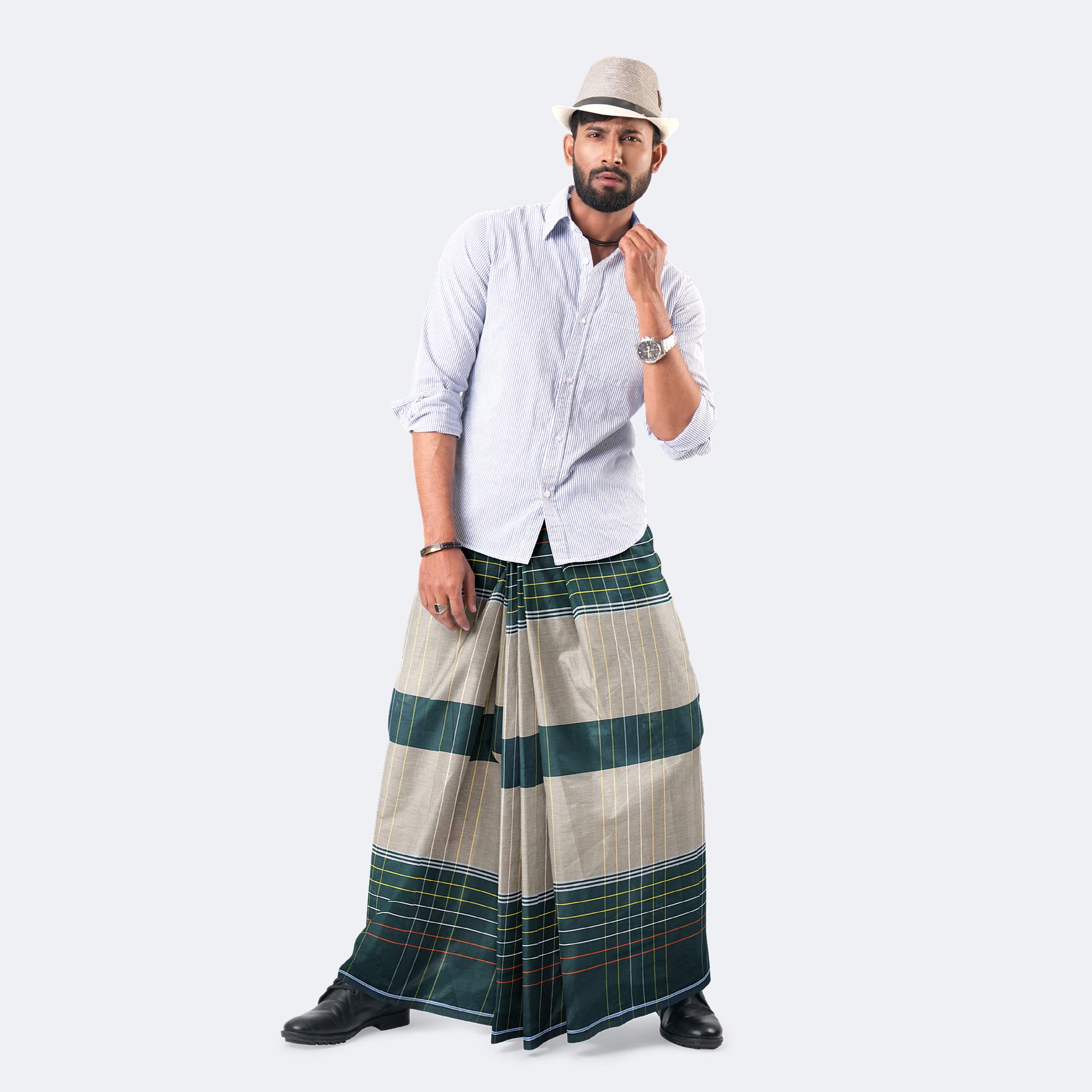 Green & Ash Design Cotton Lungi - Style