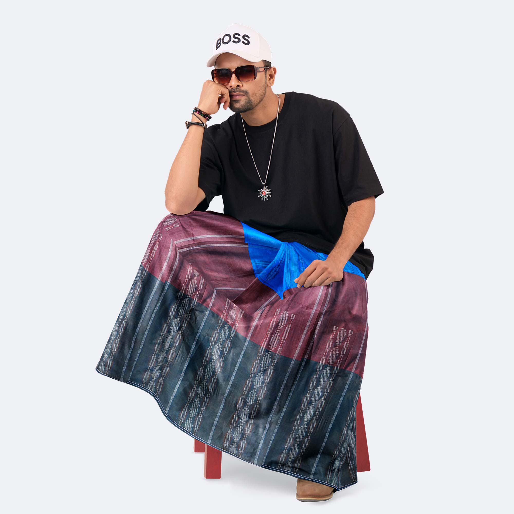 Royal Blue Contrast Dobby Lungi- Udyog