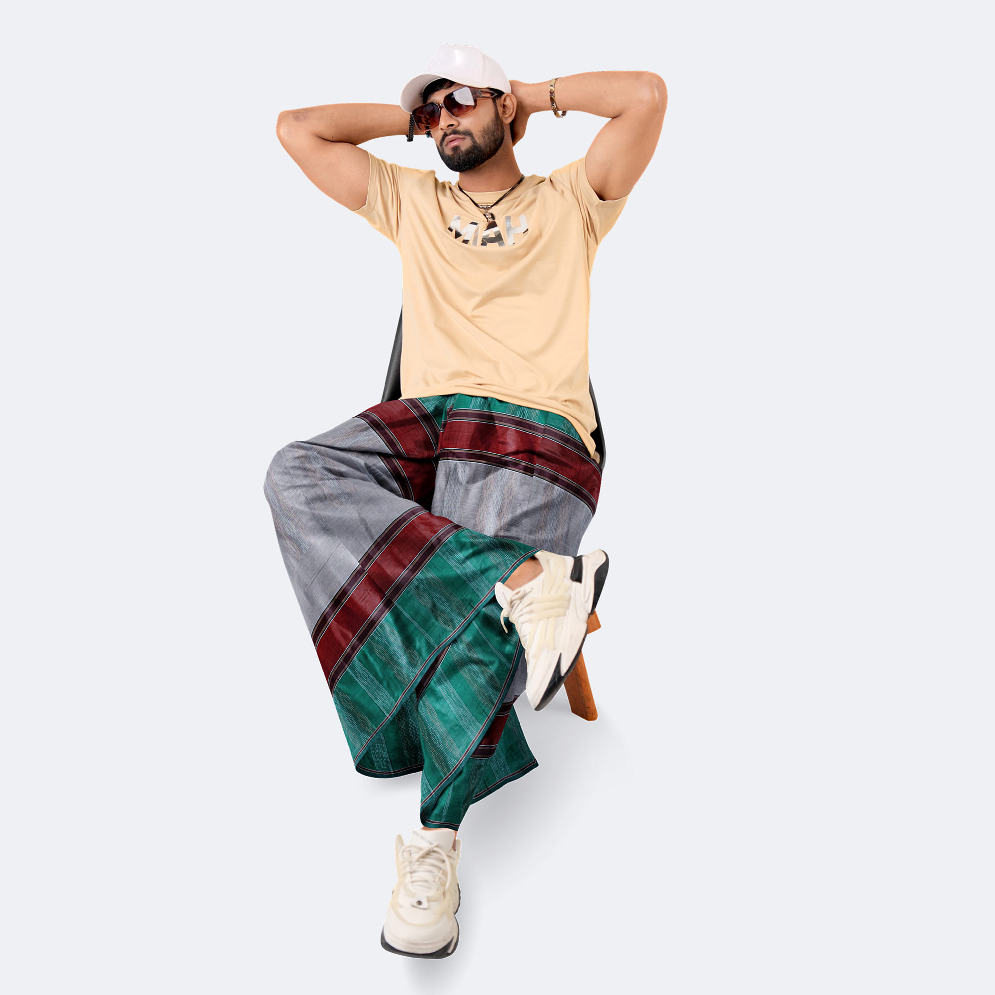 Maroon Grey Dobby Lungi - Udyog