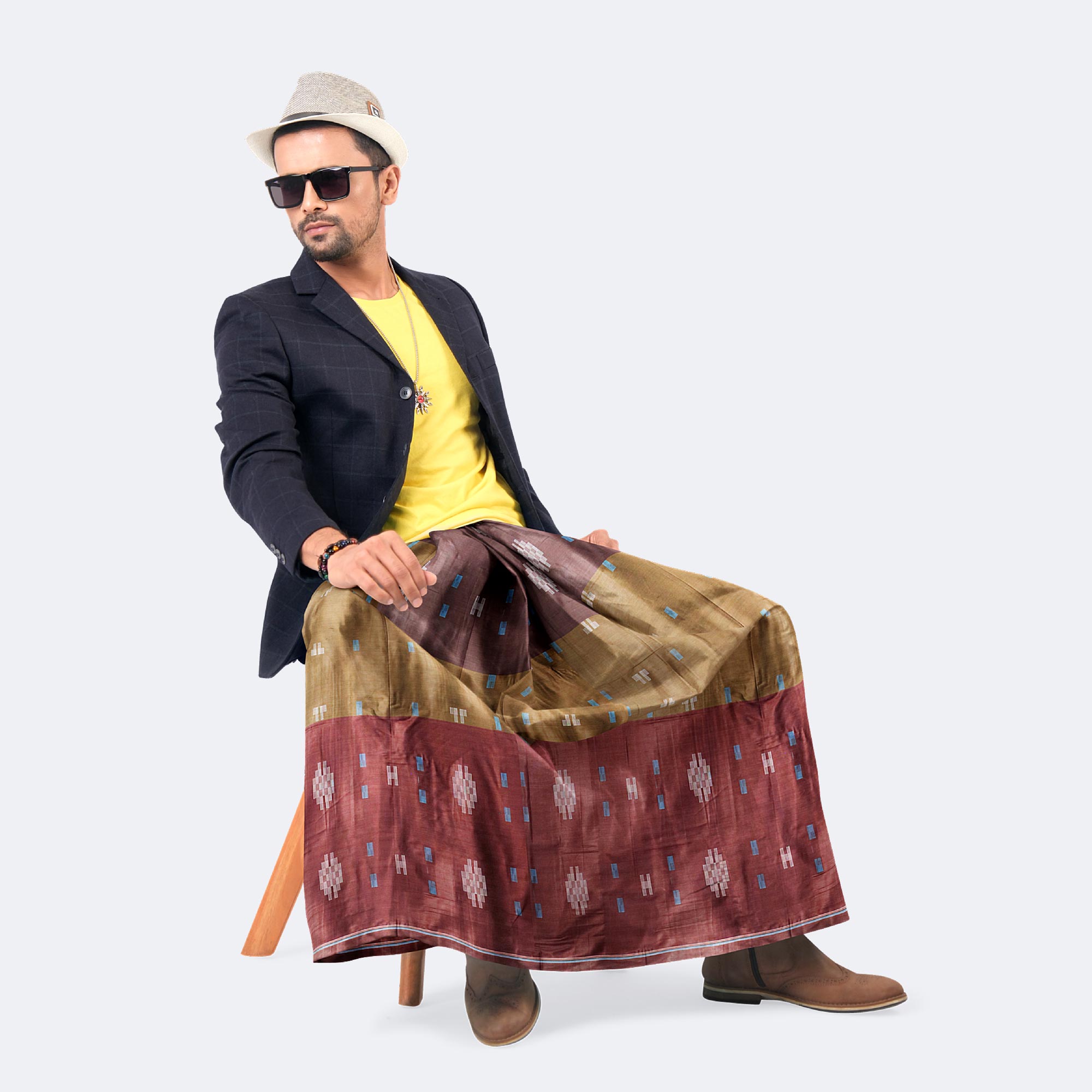 Olive Maroon Dobby Lungi - Udyog