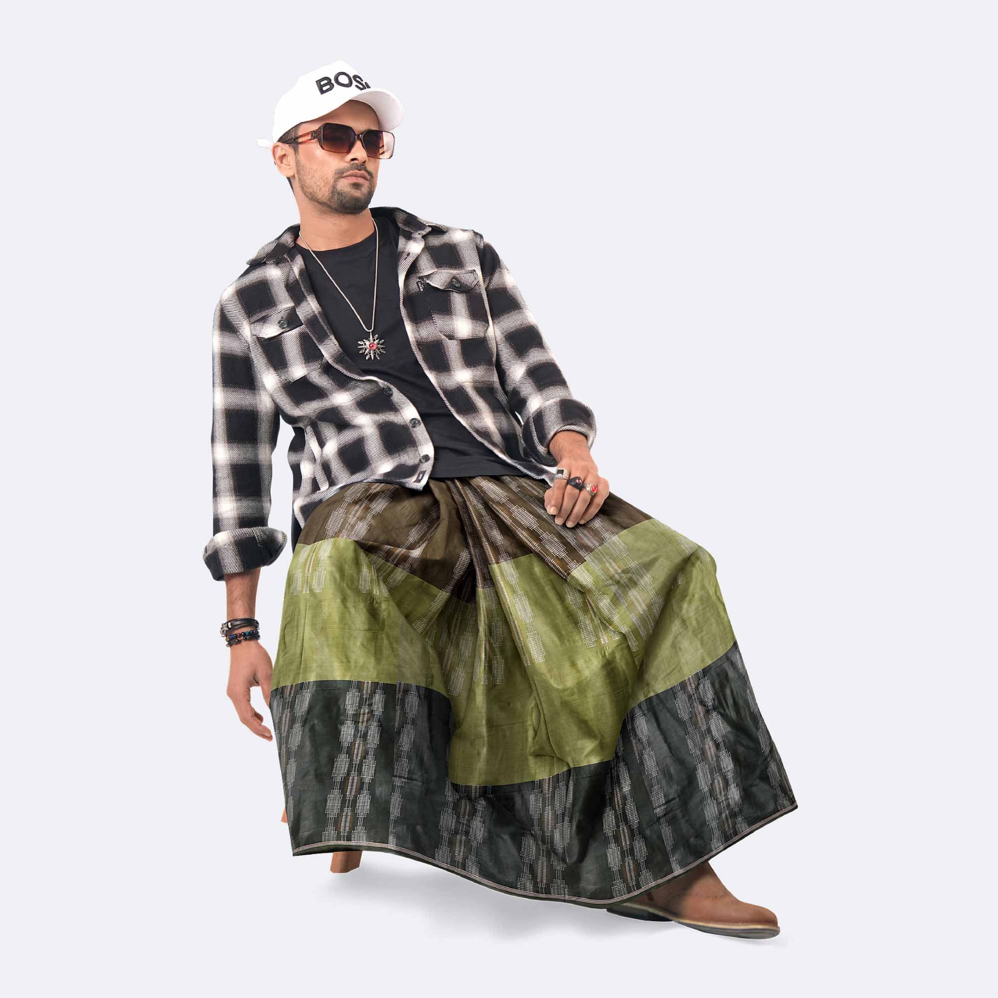 Olive Shadow Dobby Lungi - Udyog