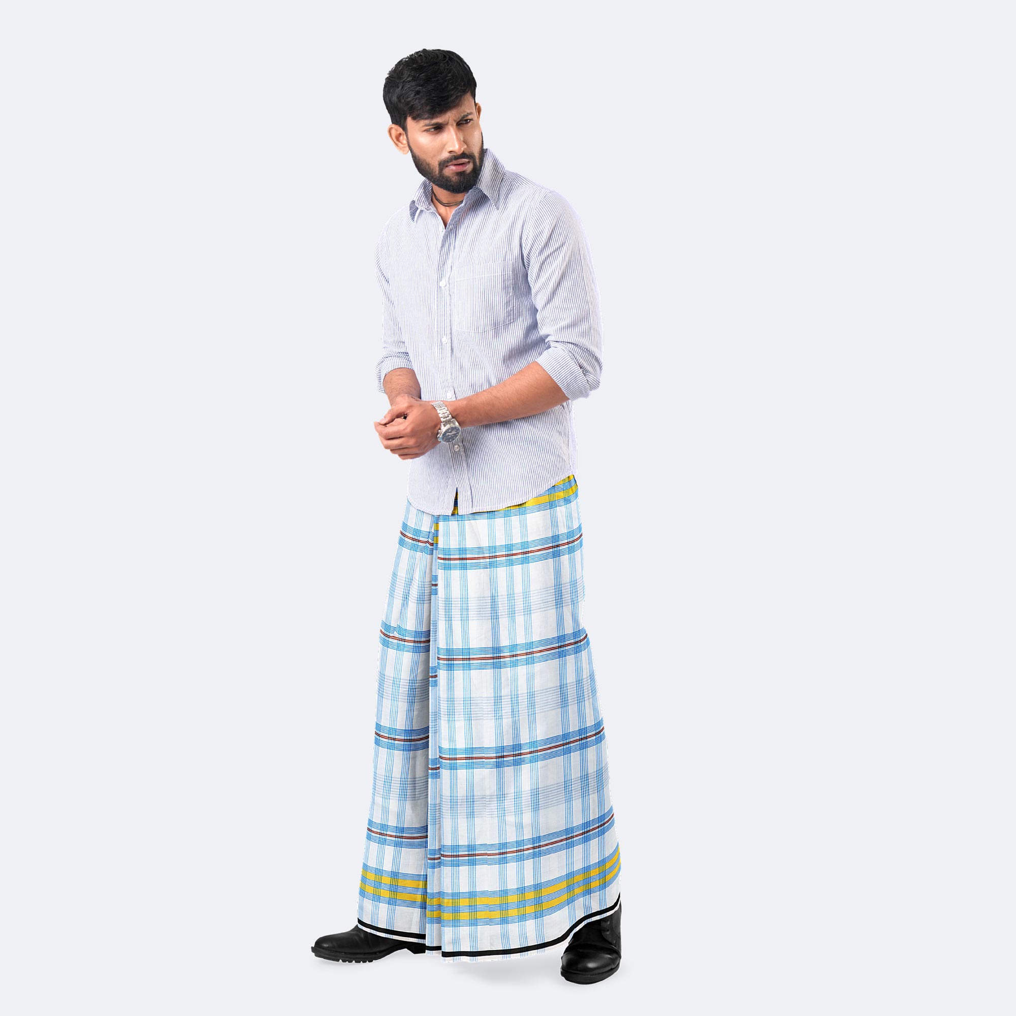 Blue & White Check Cotton Lungi - Zoboraj