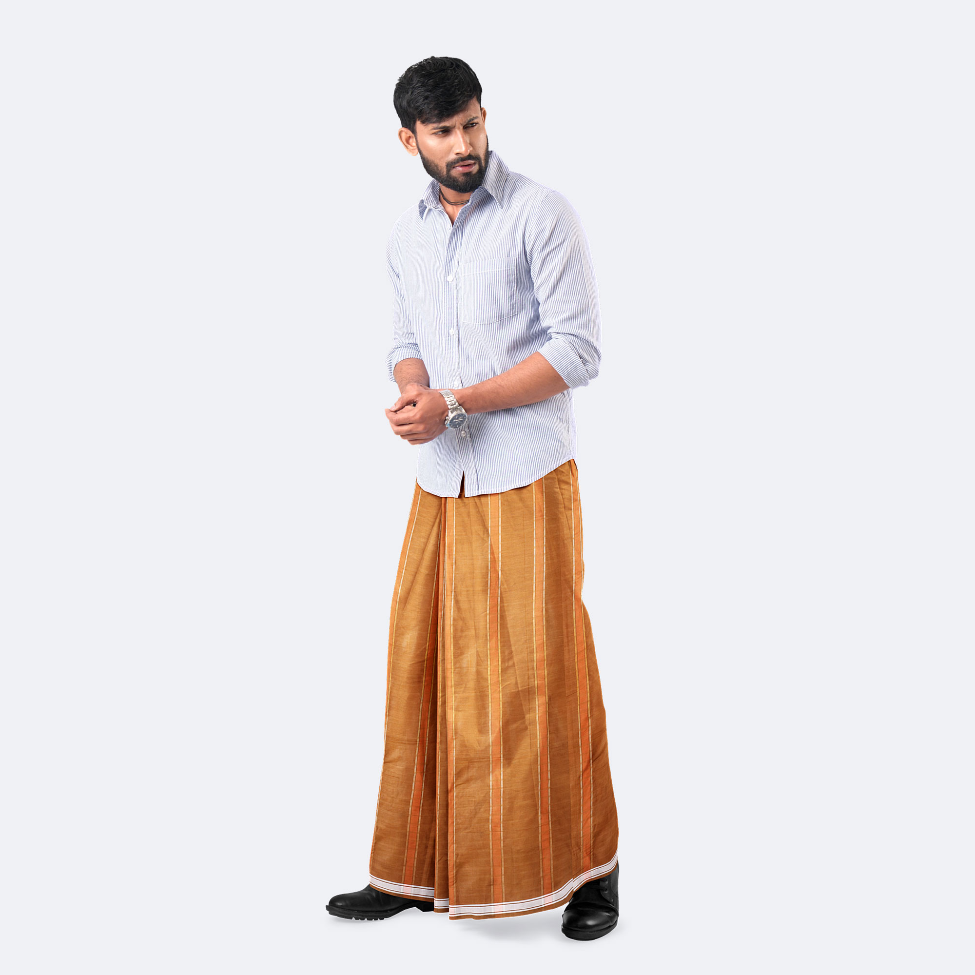 Brown Color Dobby Lungi - Bikkhato