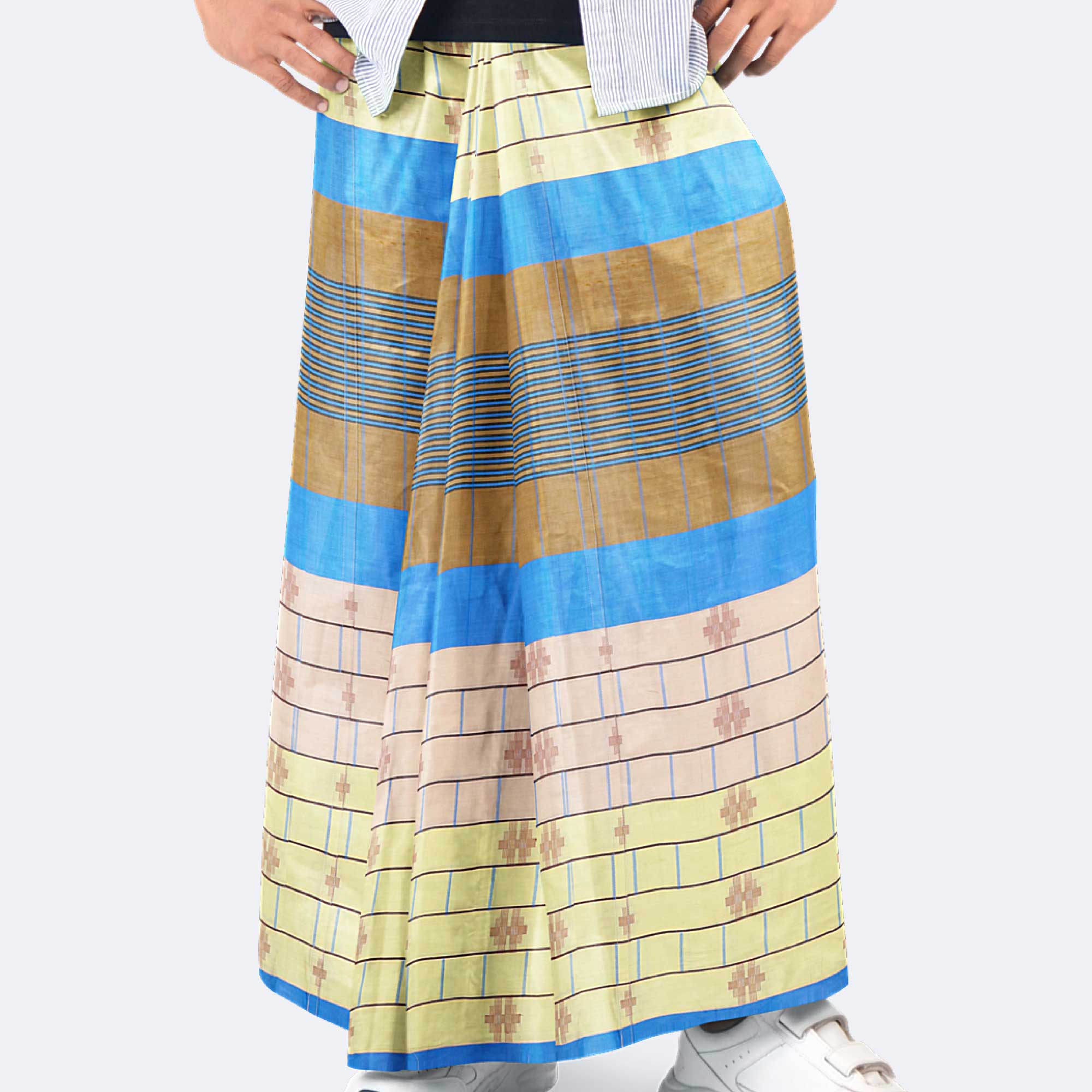 Multi Stripe Blue Border Lungi - Beautiful
