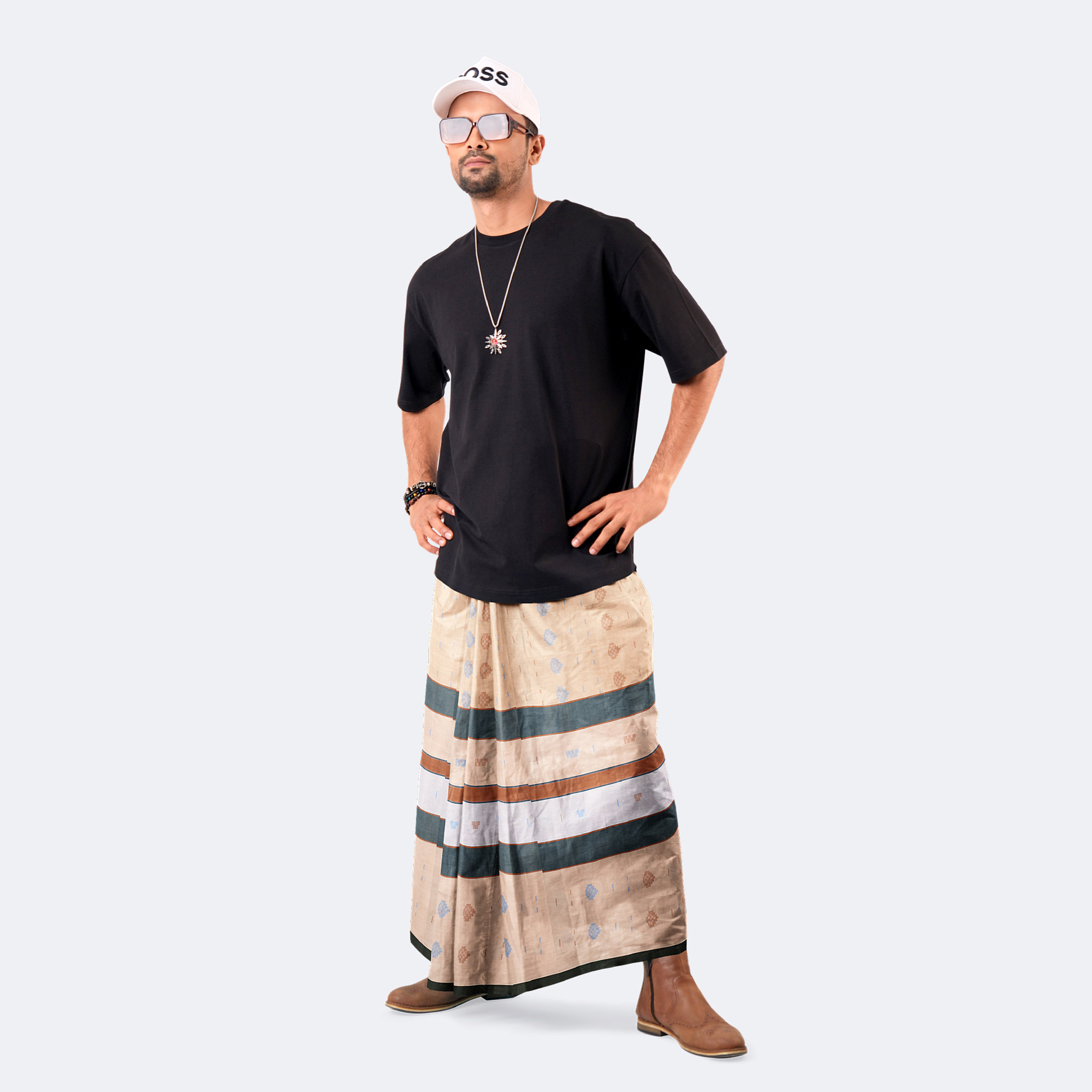 Classic Multi stripe Beige Lungi - Beautiful