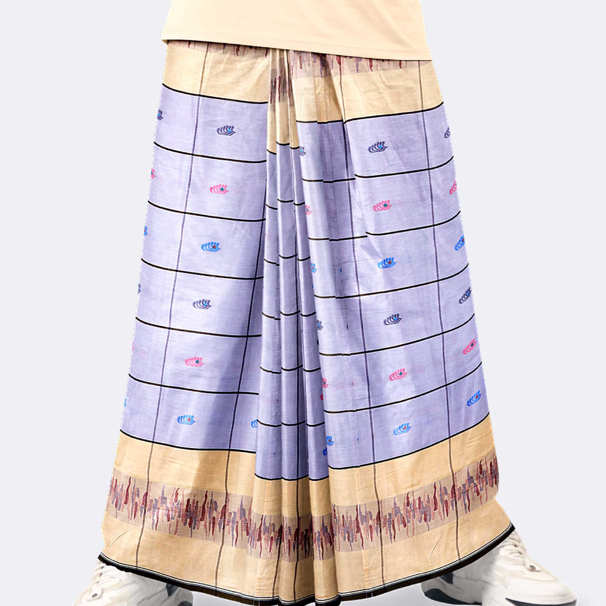 Lavender Grid Border Lungi - Bektitto
