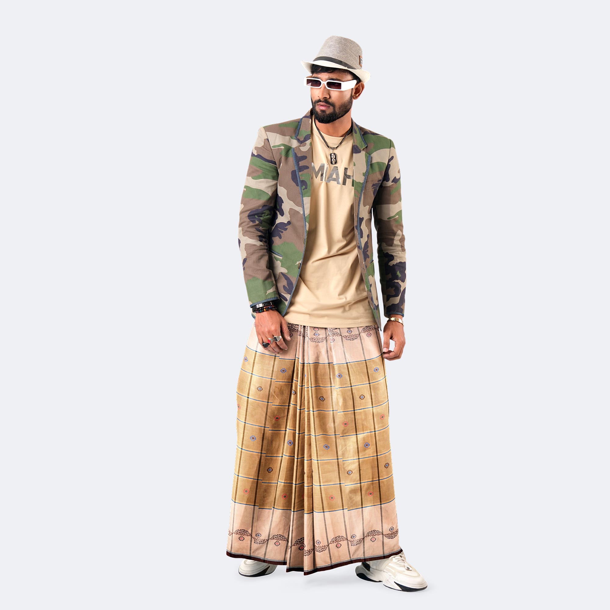 Classic Beige Grid Lungi - Bektitto