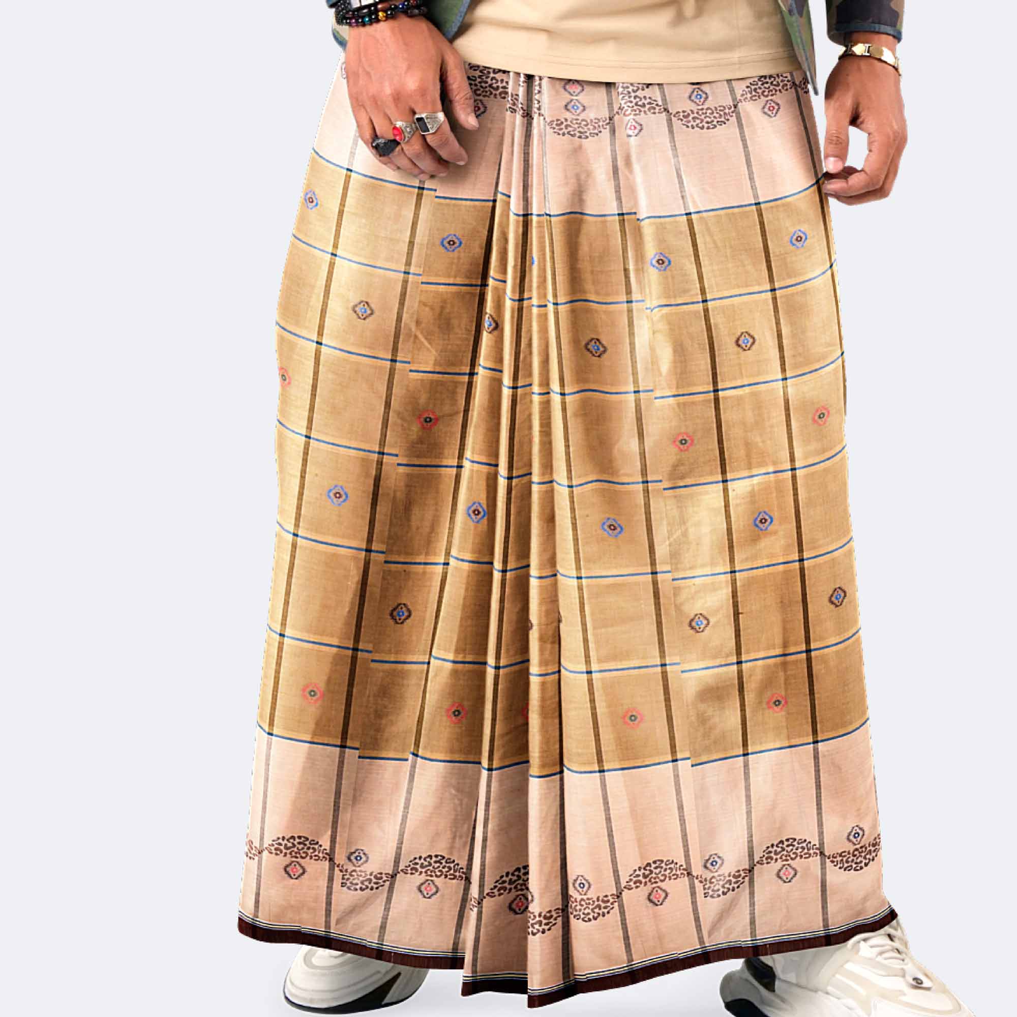 Classic Beige Grid Lungi - Bektitto