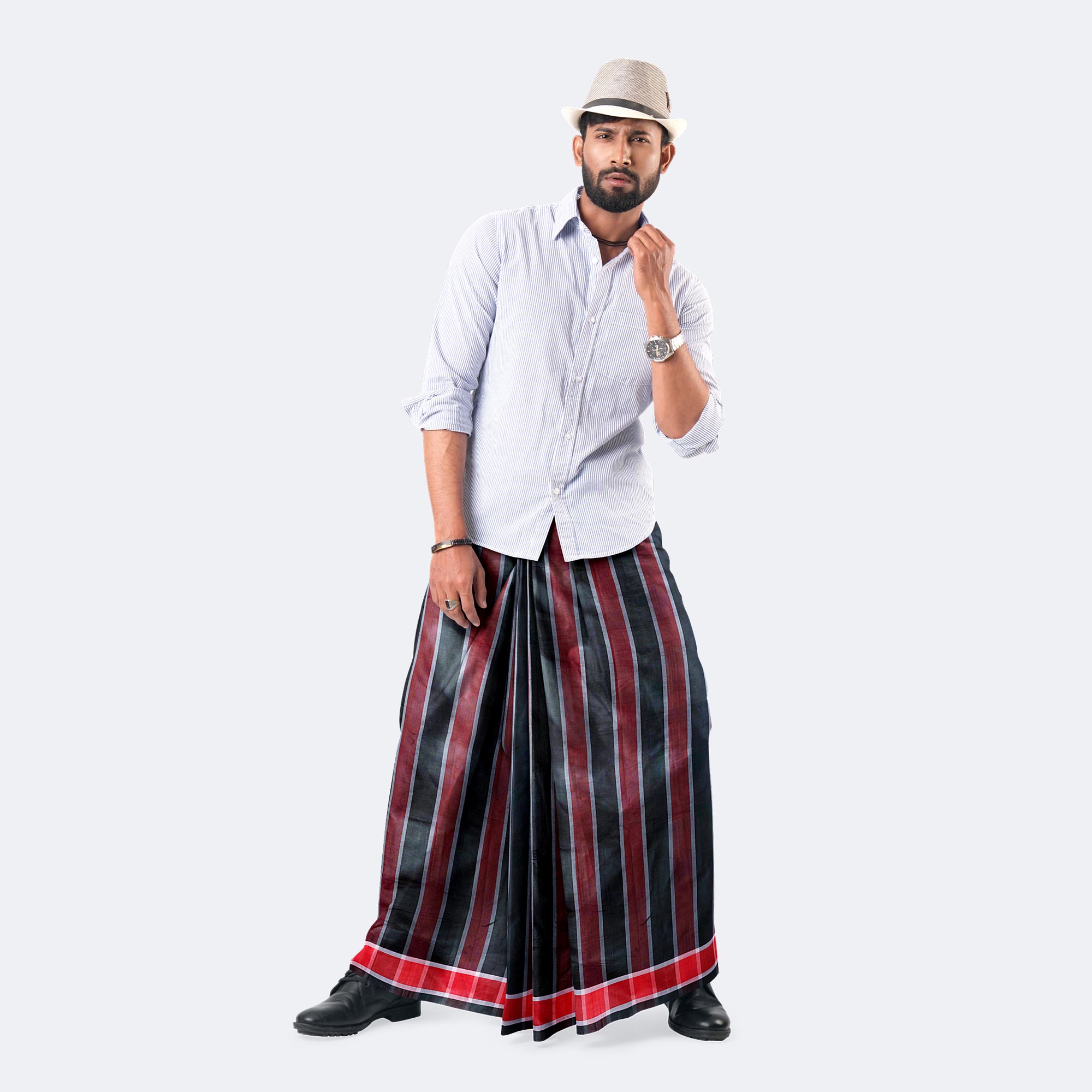 Men’s Premium Daily Wear Stripe Check Lungi - Crown