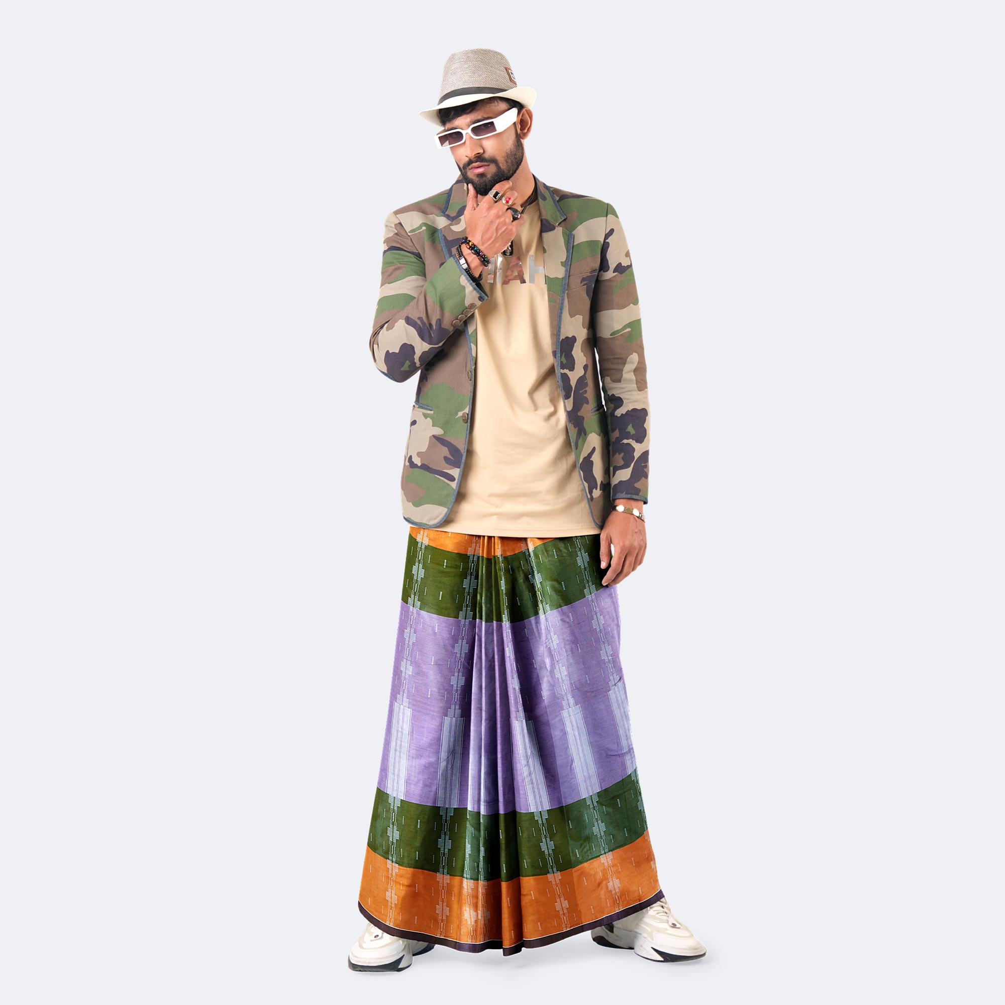 Olive Lavender Multi Stripe Lungi - Nandonik