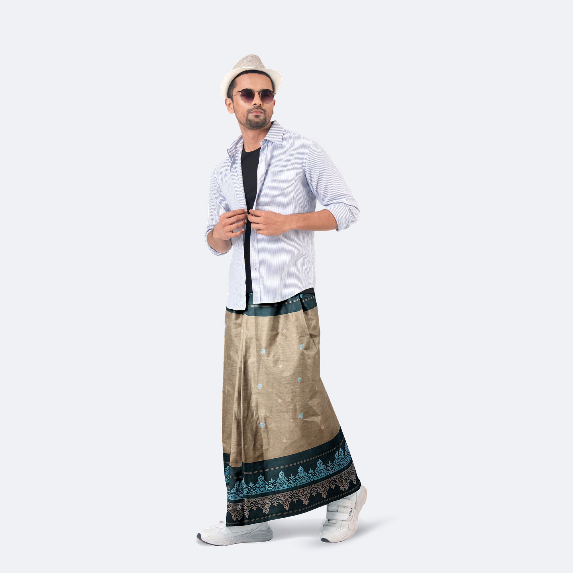 Earth Tone Blue Print Lungi – Perfect