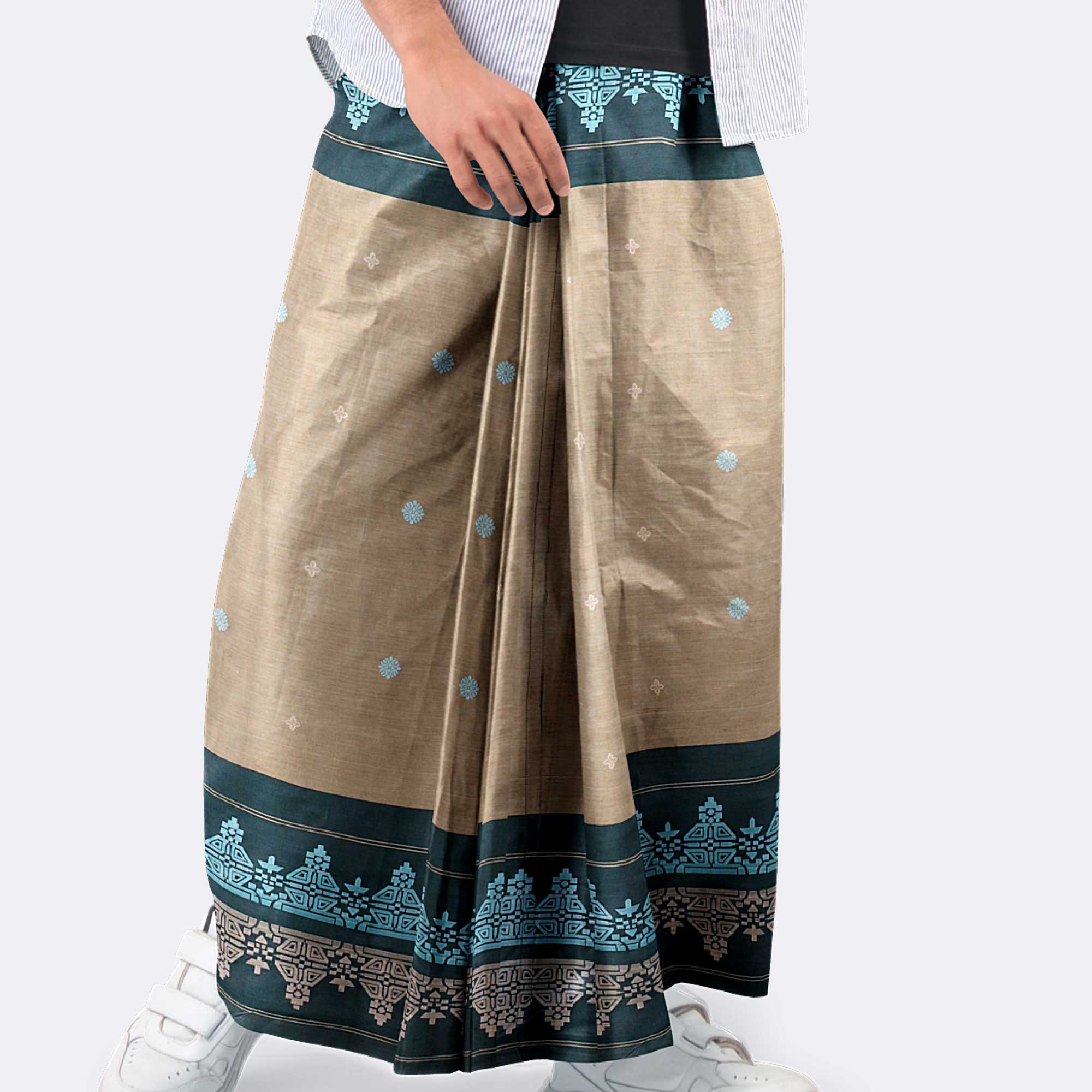 Earth Tone Blue Print Lungi – Perfect
