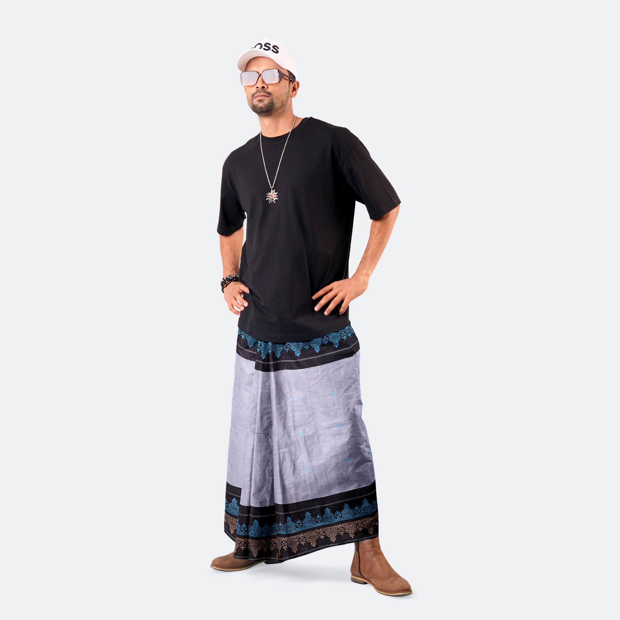 Grey Gold Forest Border Cotton Lungi – Perfect