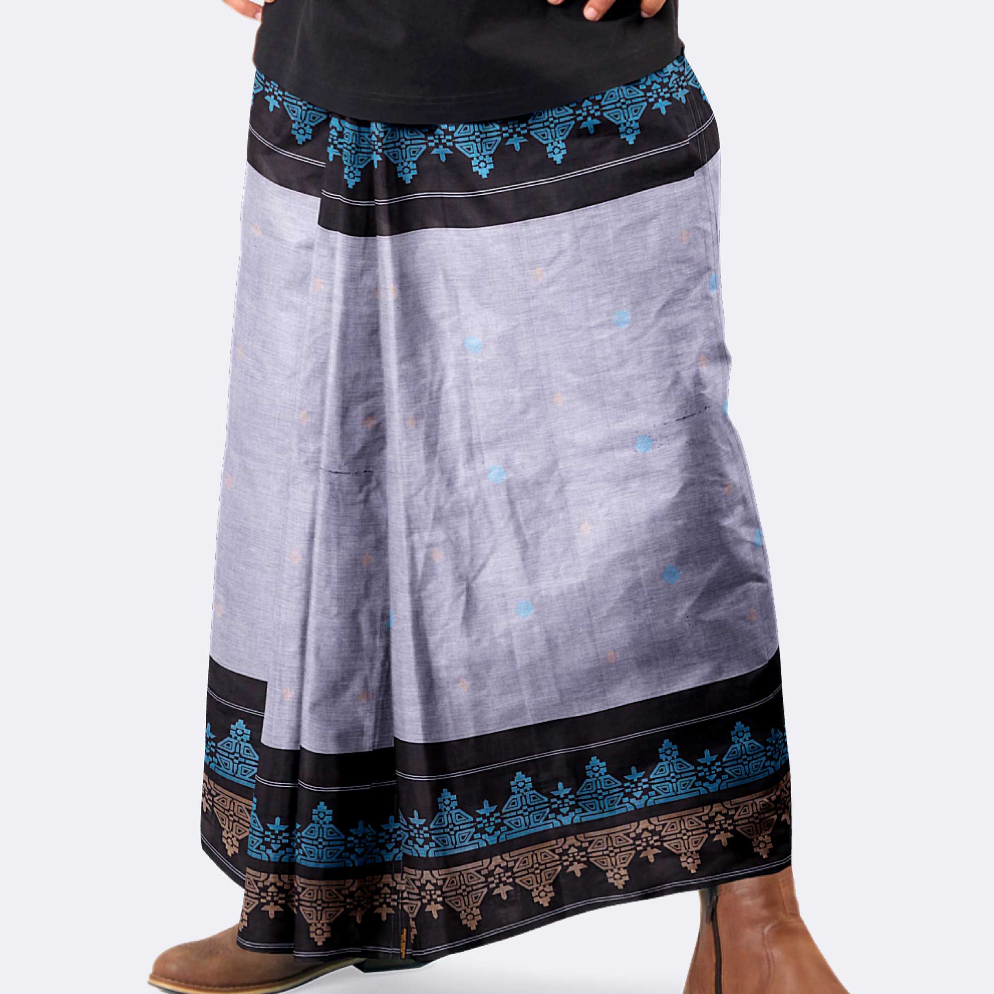 Grey Gold Forest Border Cotton Lungi – Perfect