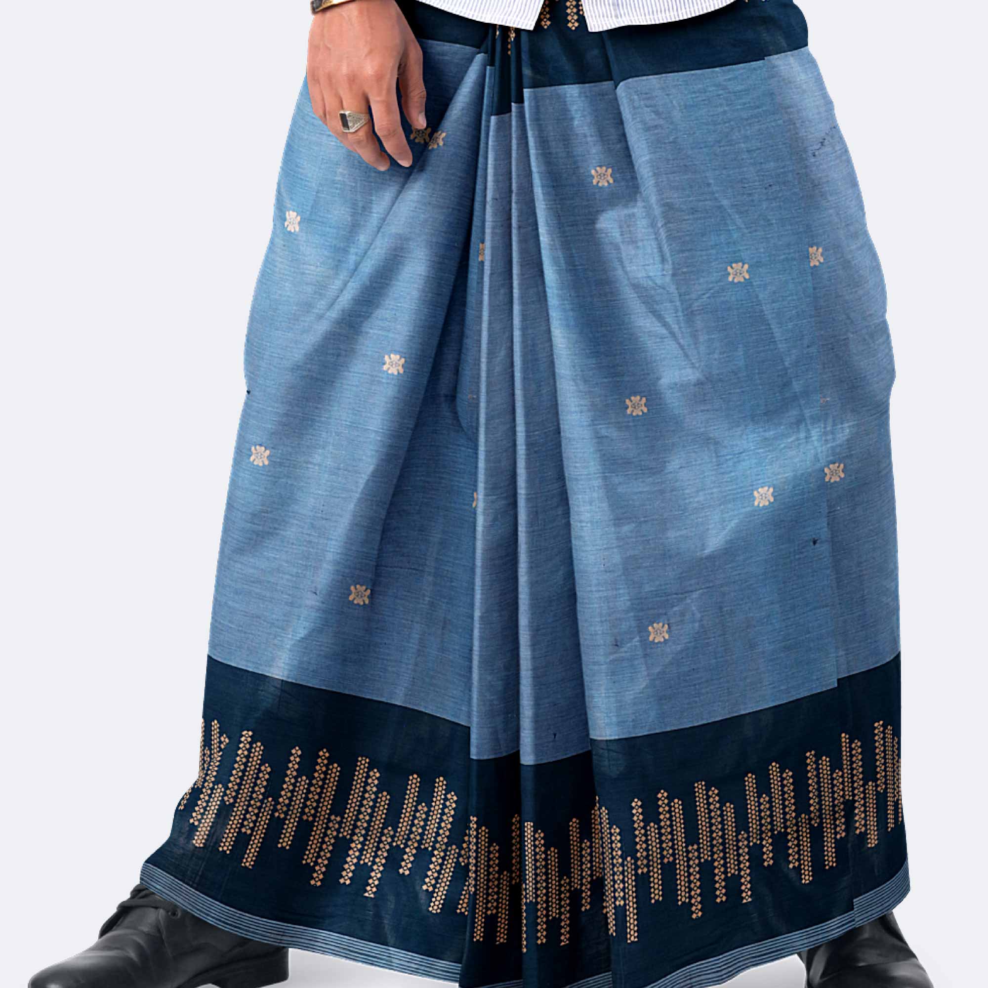 Blue Gold Border Lungi – Perfect