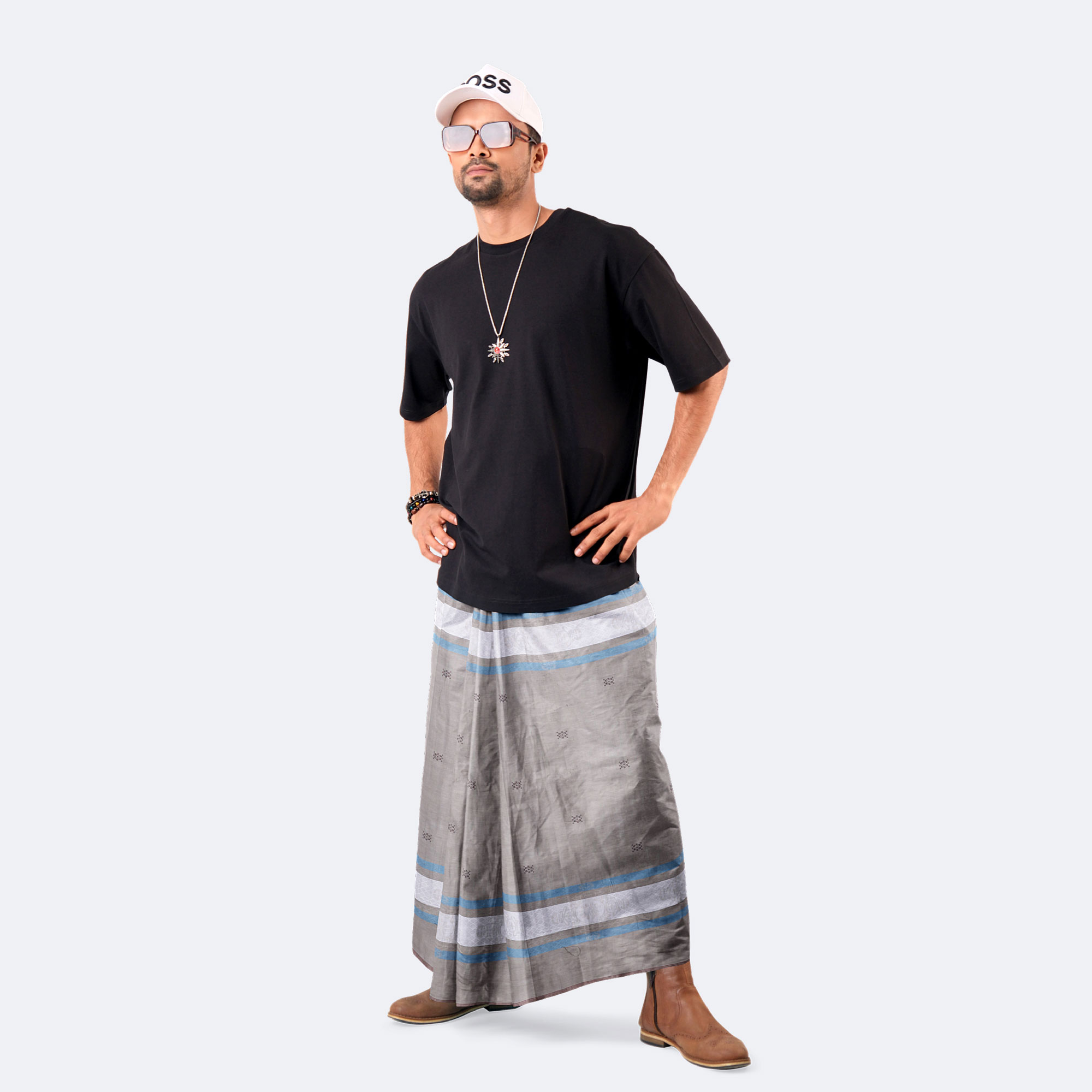 Ocean Mist Grey Cotton Lungi – Perfect