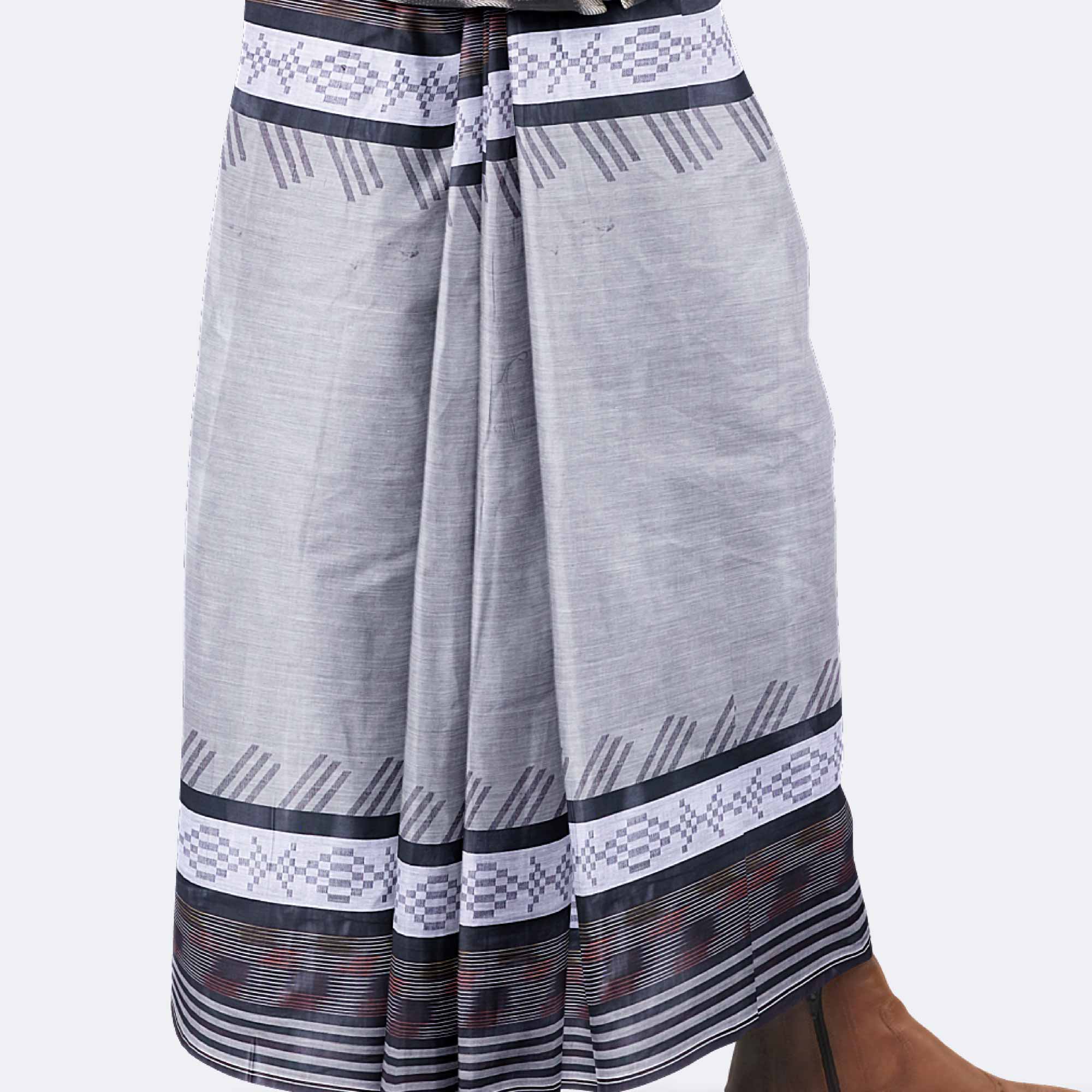 Ash Grey Geo Border Lungi – Prachurjo
