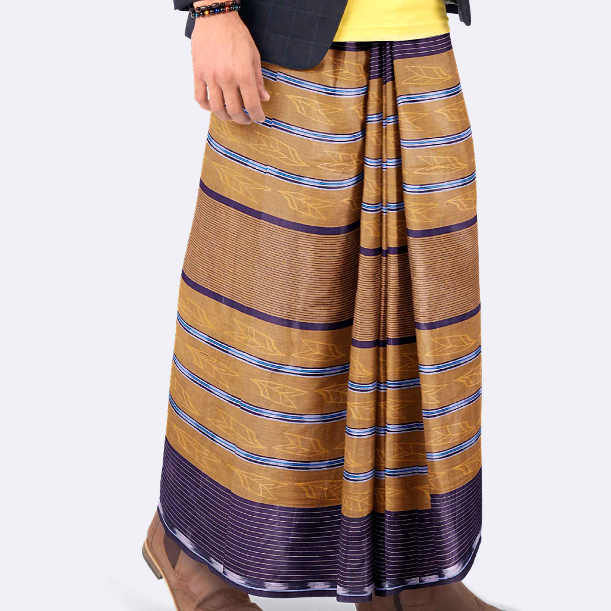 Beige Contrast Border Lungi – Prachurjo