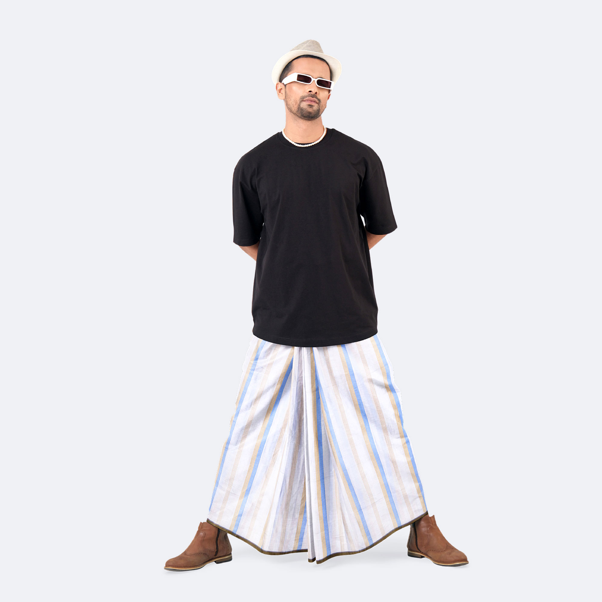 Off White Sky Blue Stripe Lungi - Saz Bilash