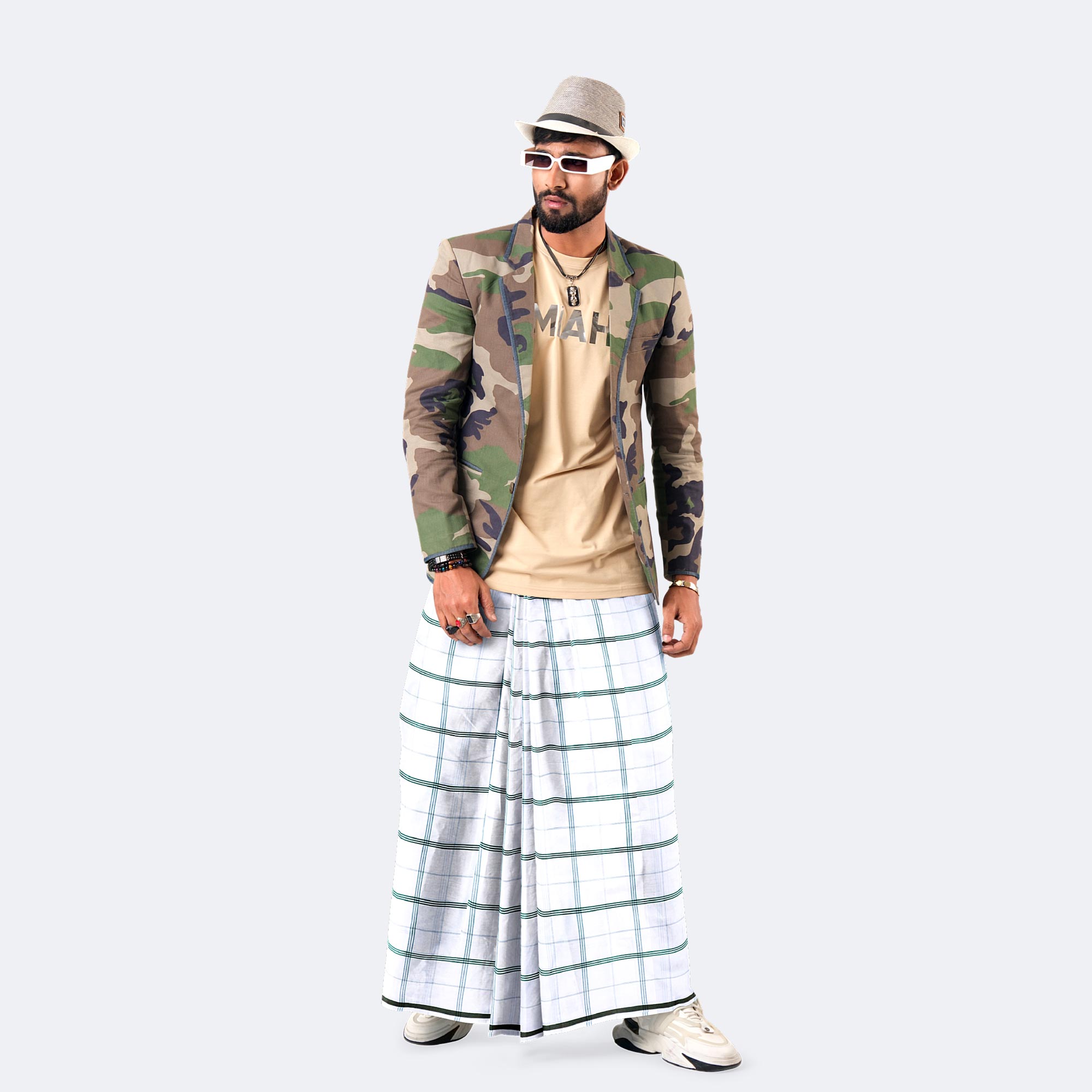 Forest Grid White Check Lungi - Saz Bilash